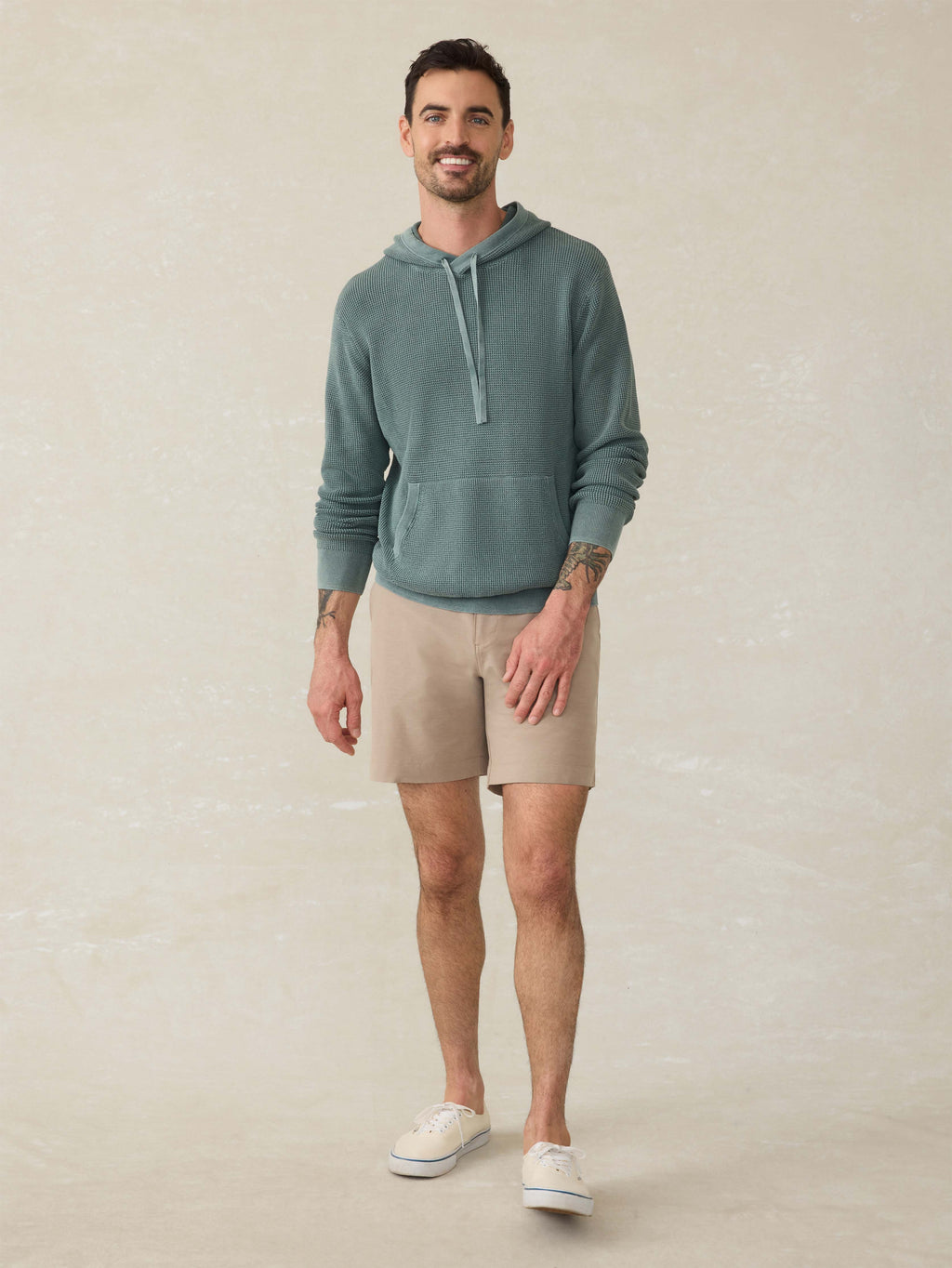Washed Cotton Sweater Hoodie - Mountain Olive