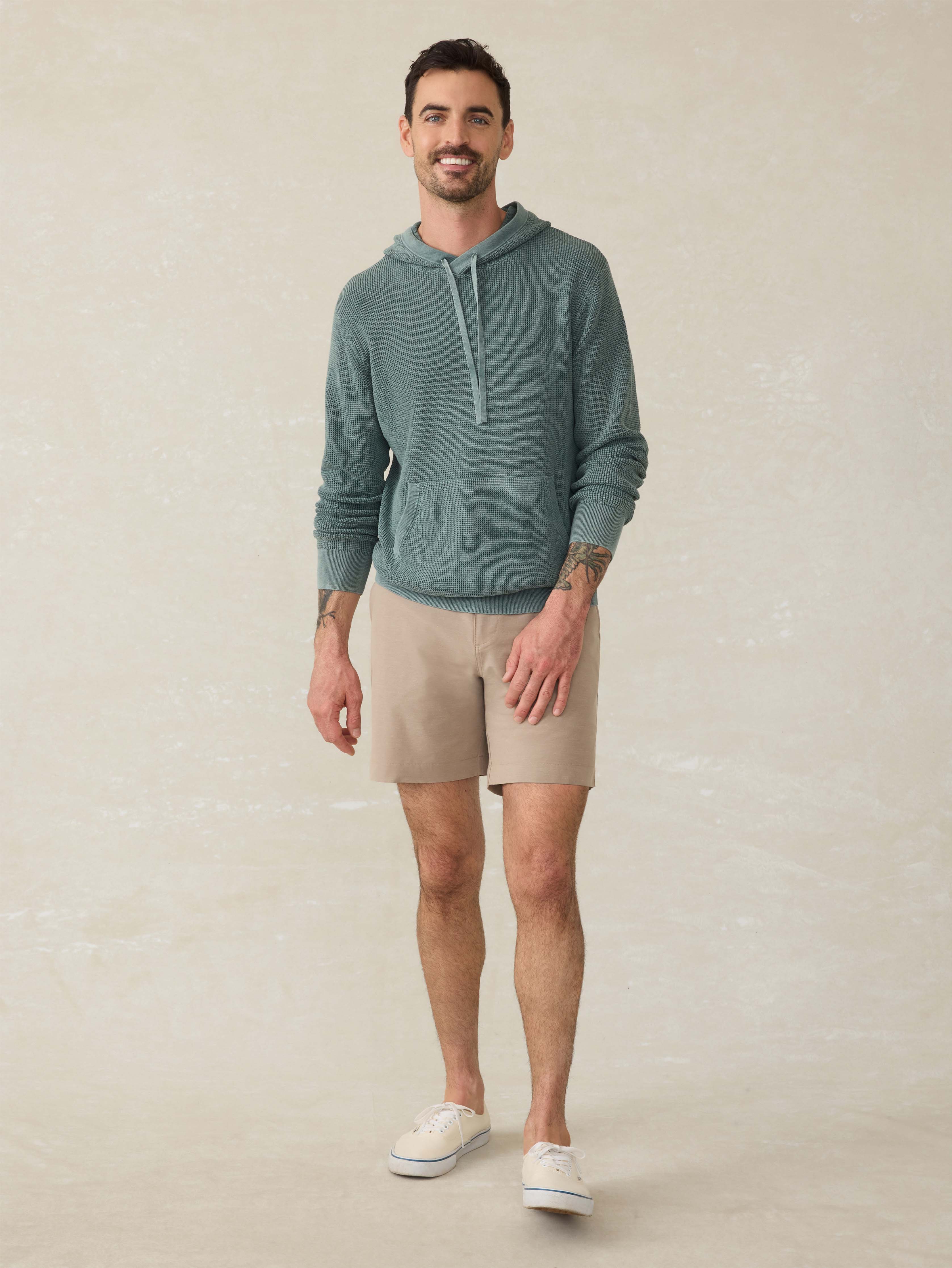 Washed Cotton Sweater Hoodie - Mountain Olive