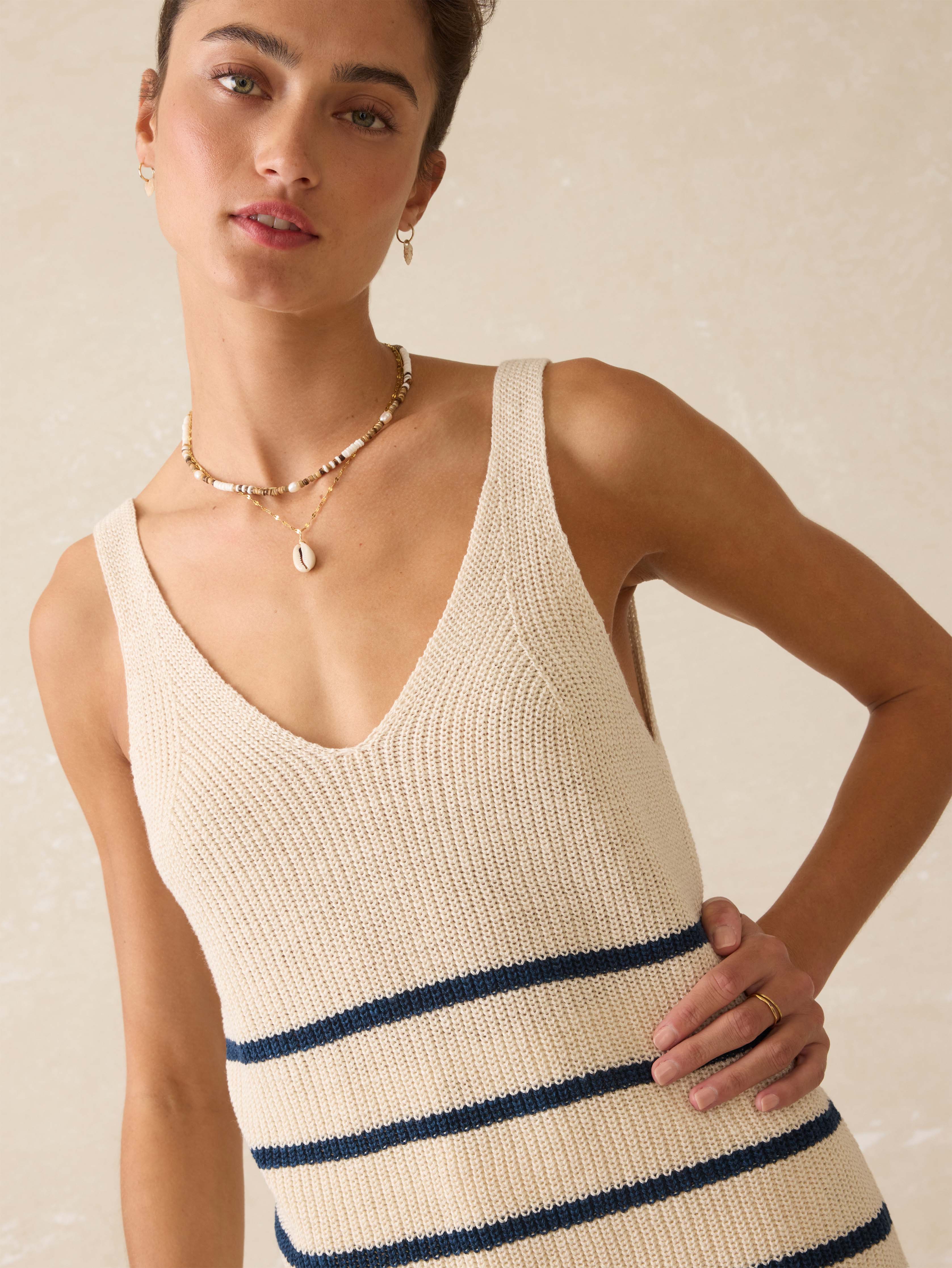 Miramar Linen V-Neck Tank - Sand Cove Stripe Secondary image