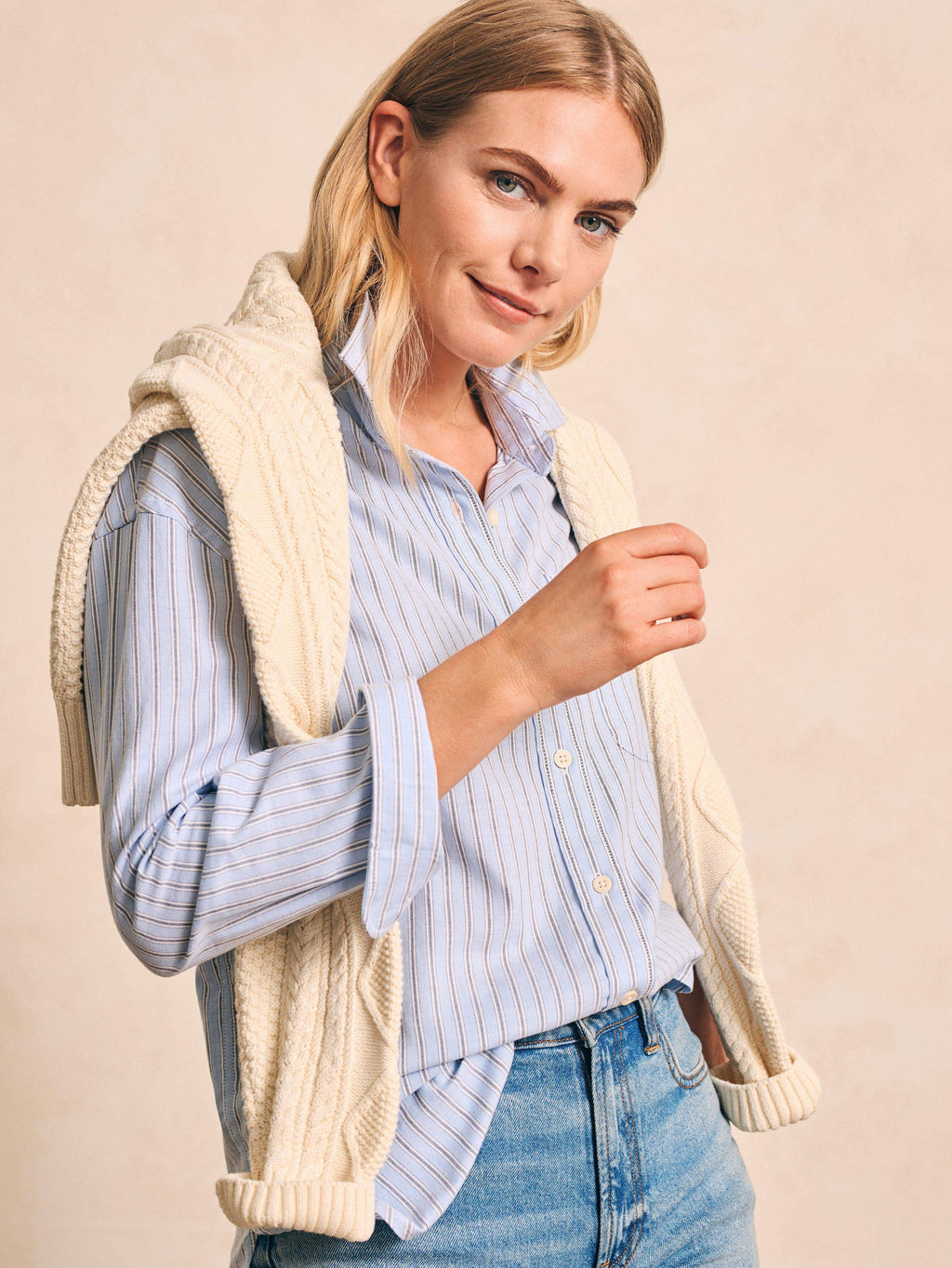 Stretch Oxford Relaxed Shirt - Cantra Stripe