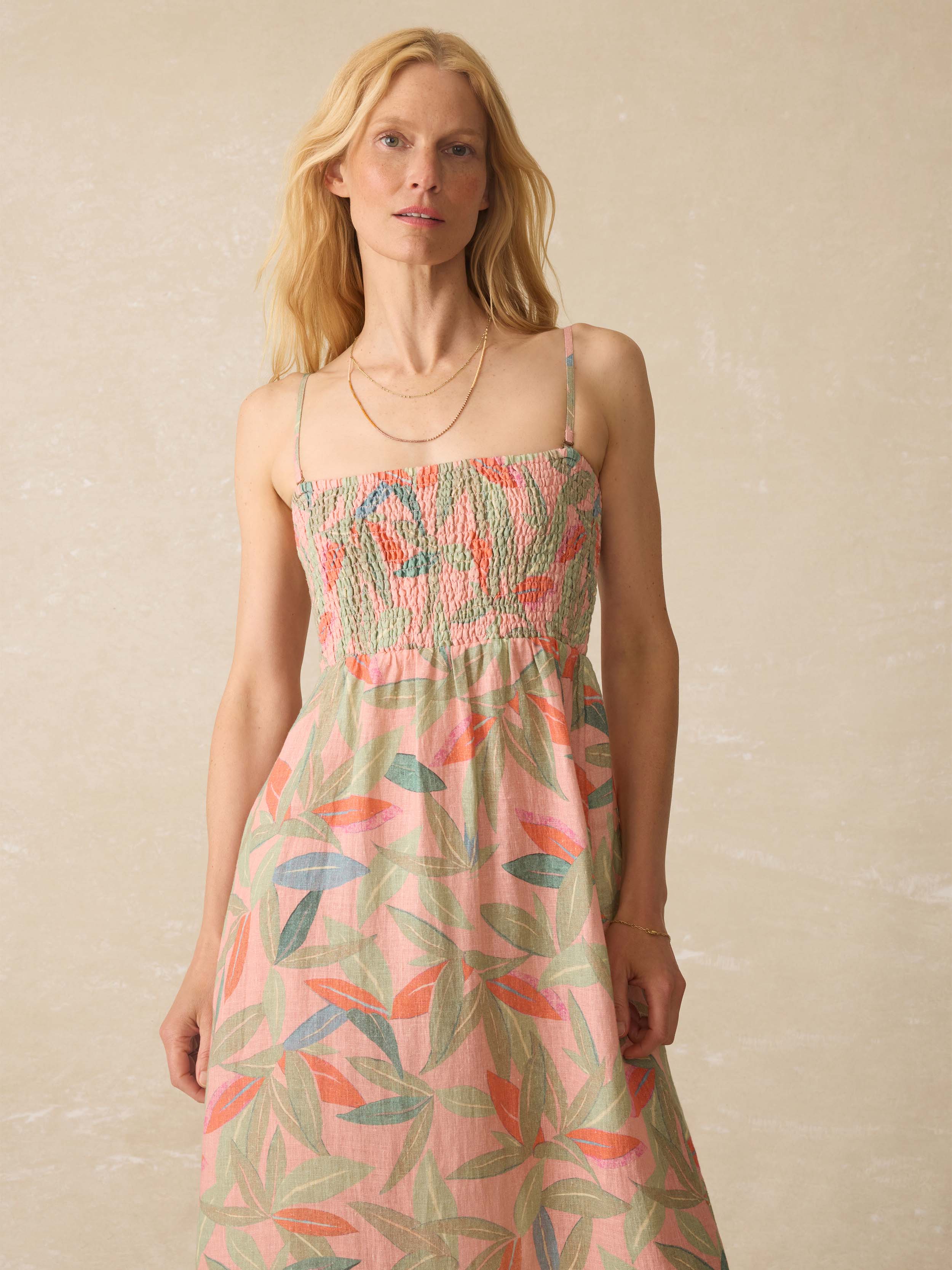 Sunrise Smocked Dress - Watercolor Palms Secondary image