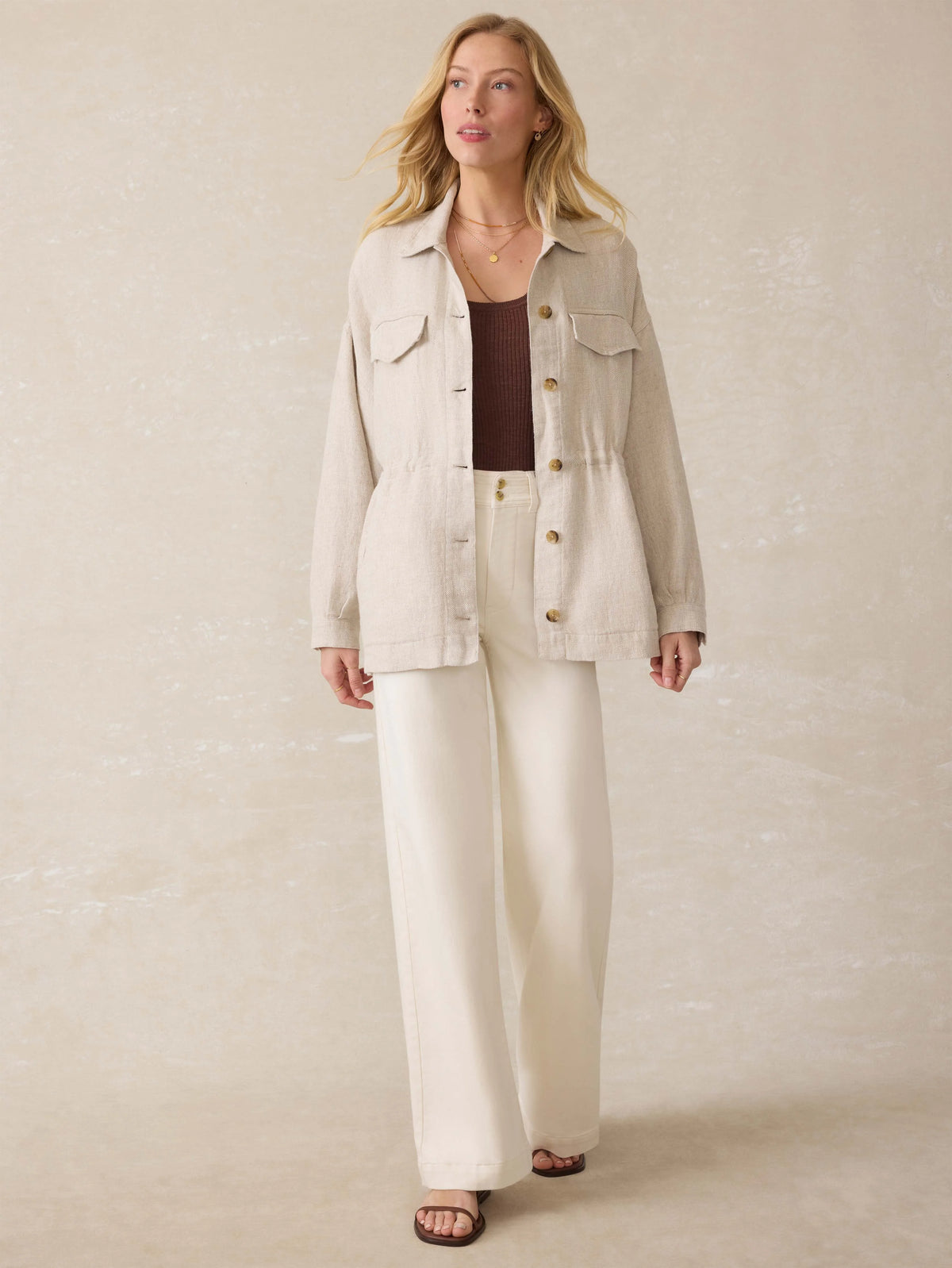 Twill Linen Utility Jacket - Flax