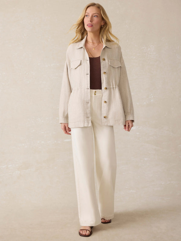 Twill Linen Utility Jacket - Flax