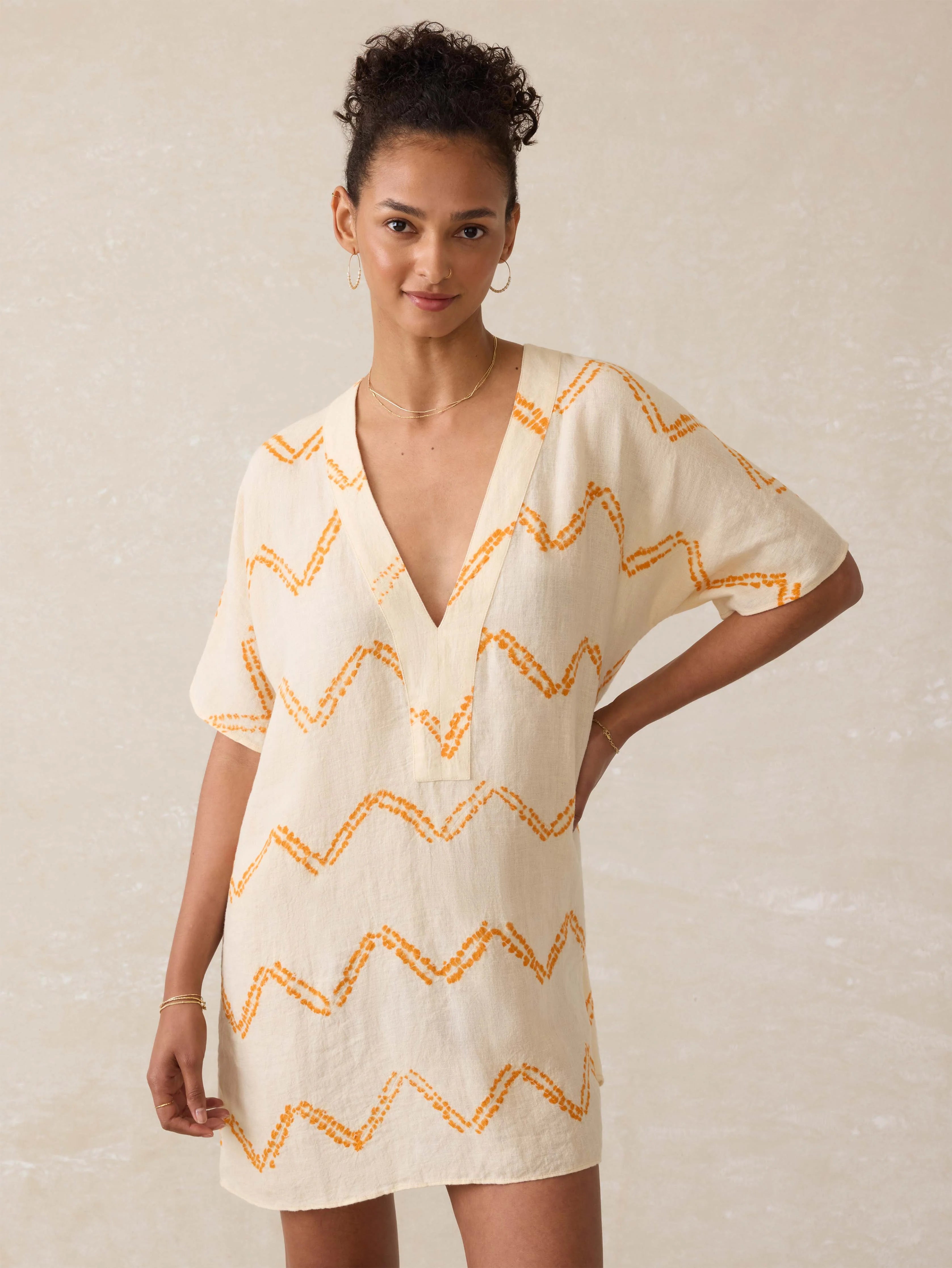 Cora Linen Coverup - Chevron Shibori Main image
