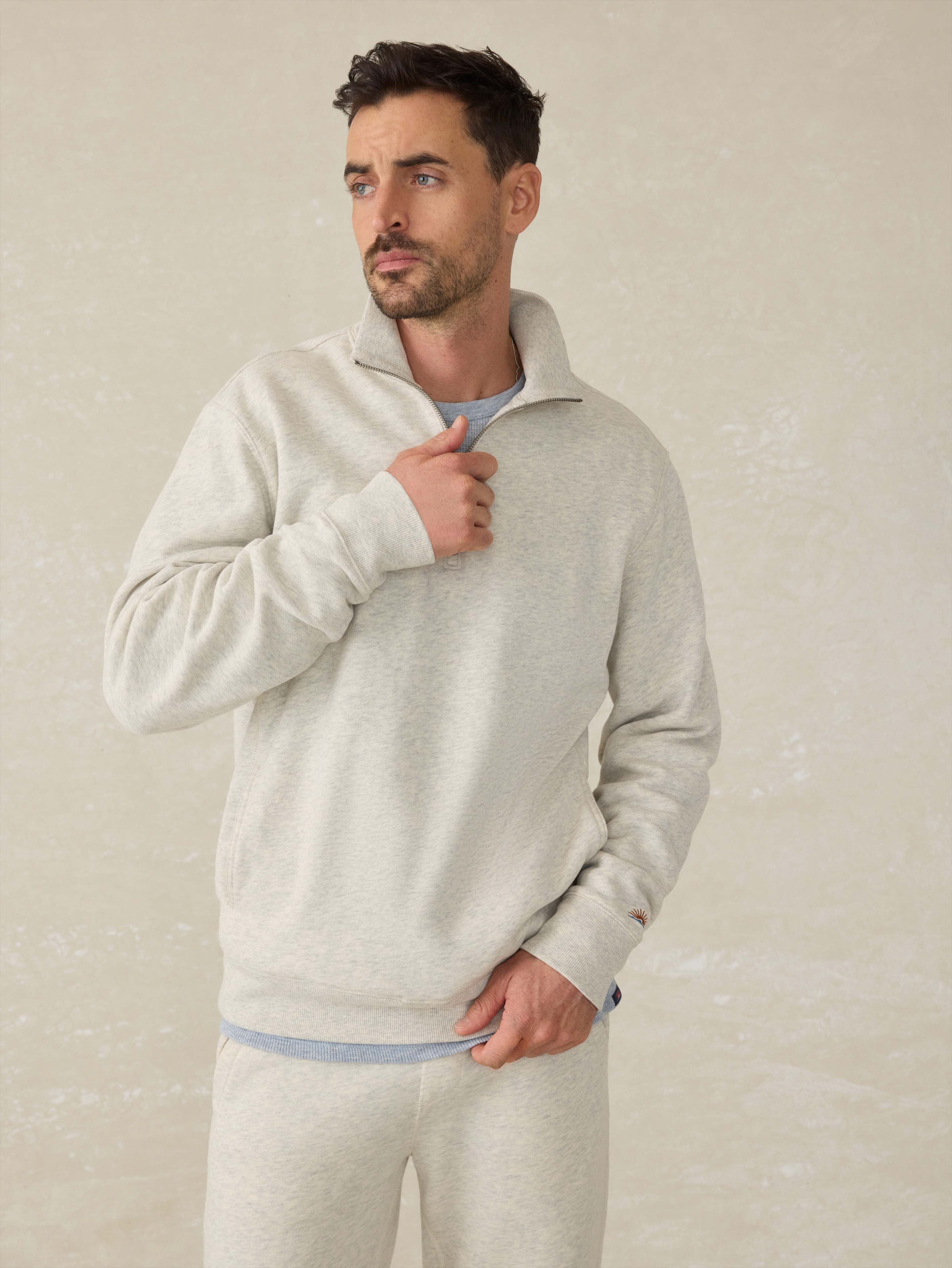 High Standard Fleece Quarter Zip - Antique Ivory Heather Main image
