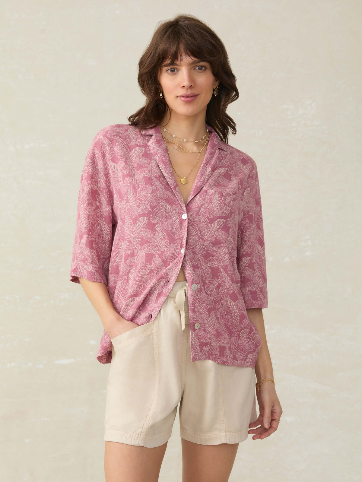 Cabana Short-Sleeve Shirt - Dusty Rose Banana Leaf Main image