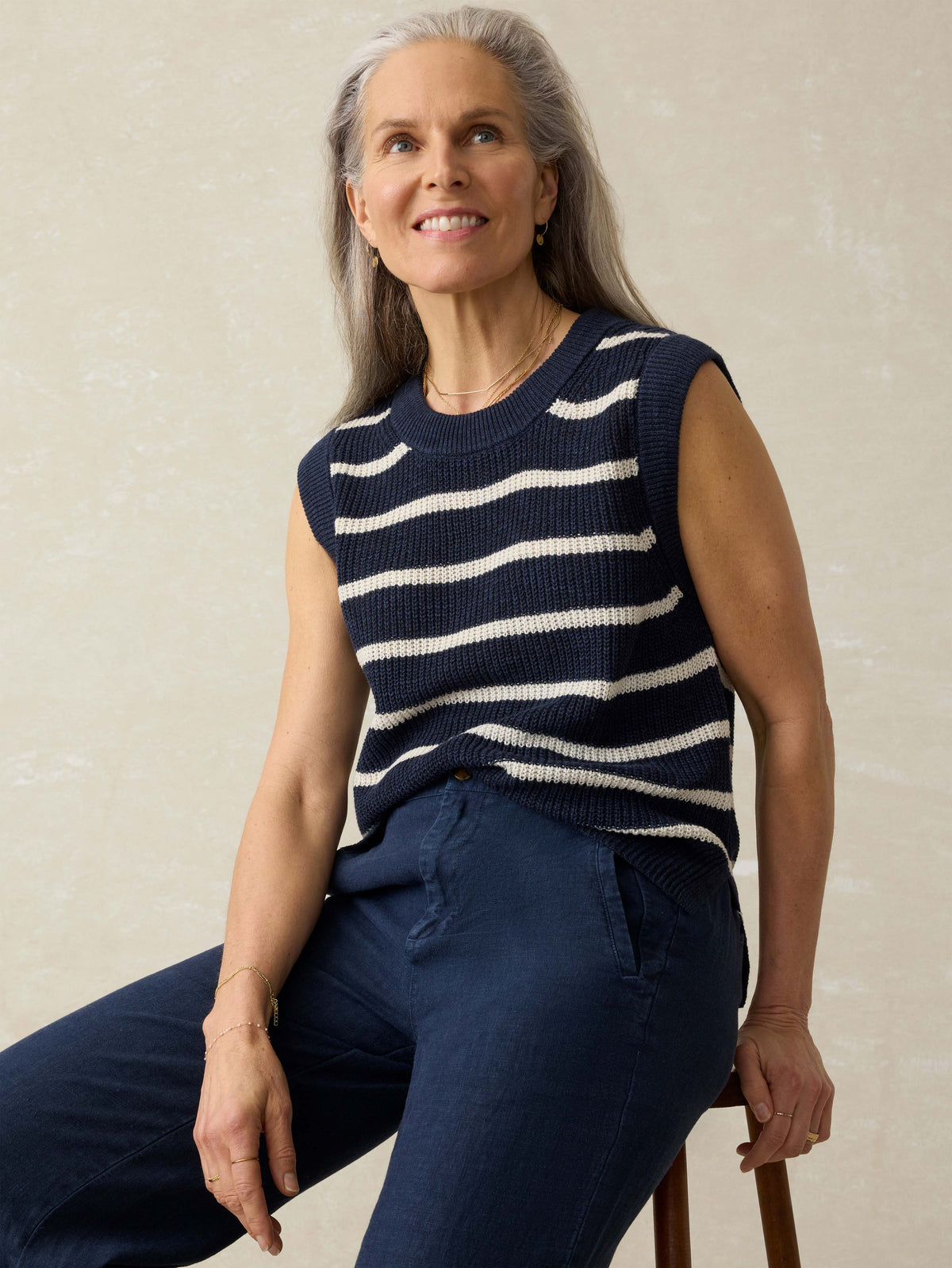 Miramar Linen Sweater Tank - North Sea Stripe Main image