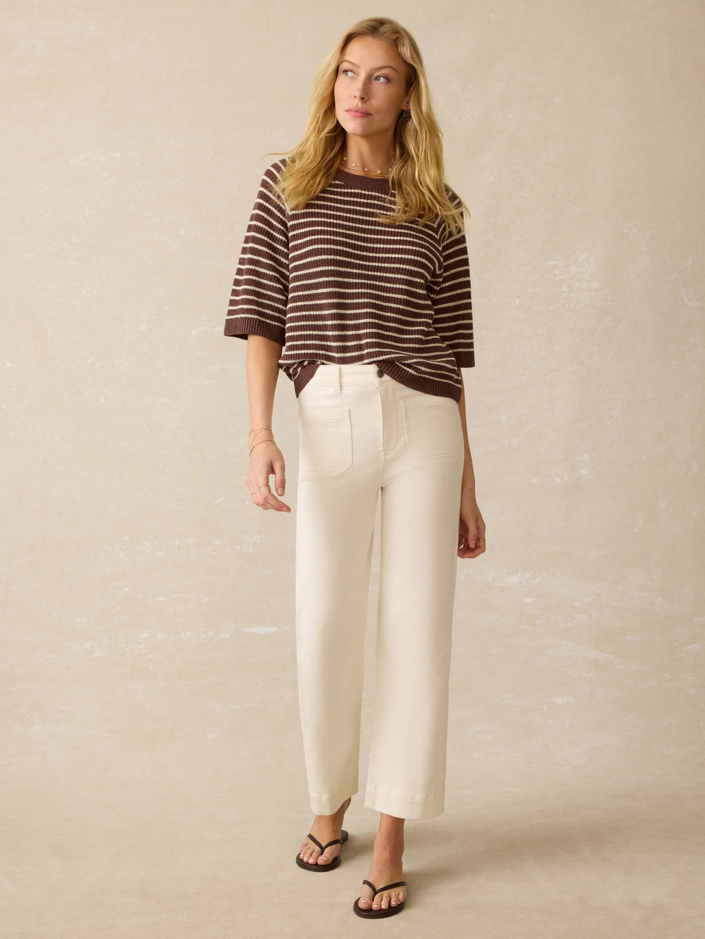 Miramar Linen Sweater Tee - Cocoa Sand Stripe