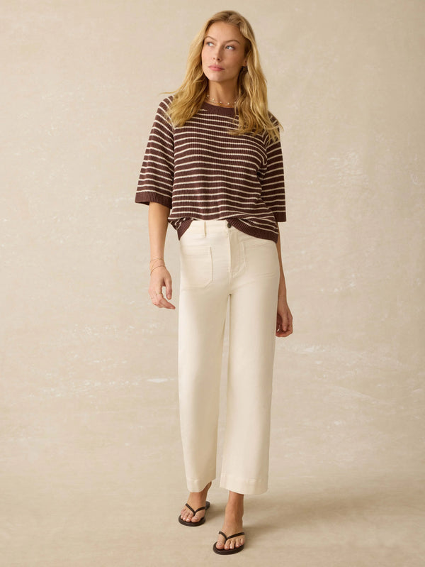 Miramar Linen Sweater Tee - Cocoa Sand Stripe