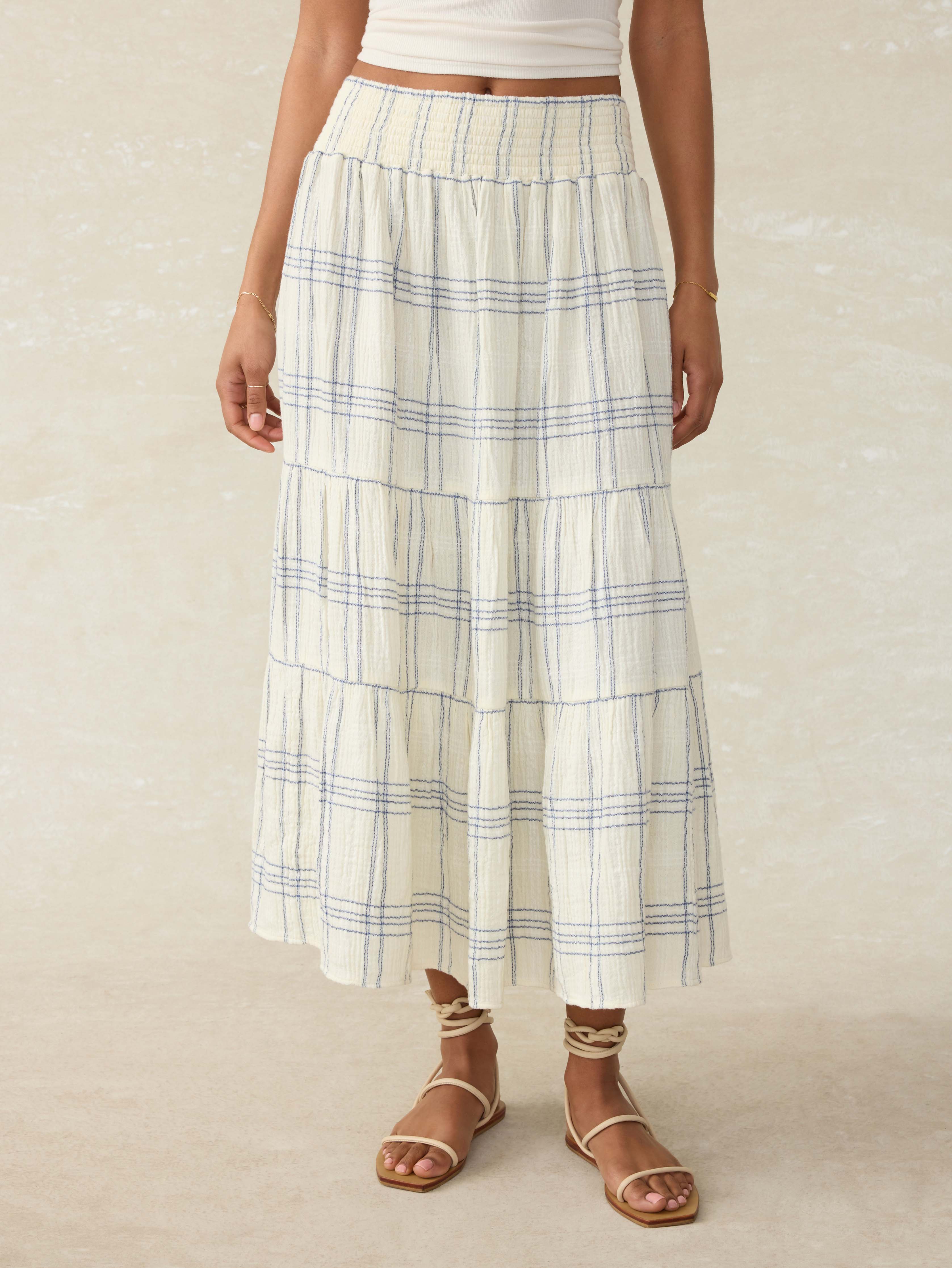 Dune Cotton Gauze Woodstock Skirt - Blue Cove Plaid Main image