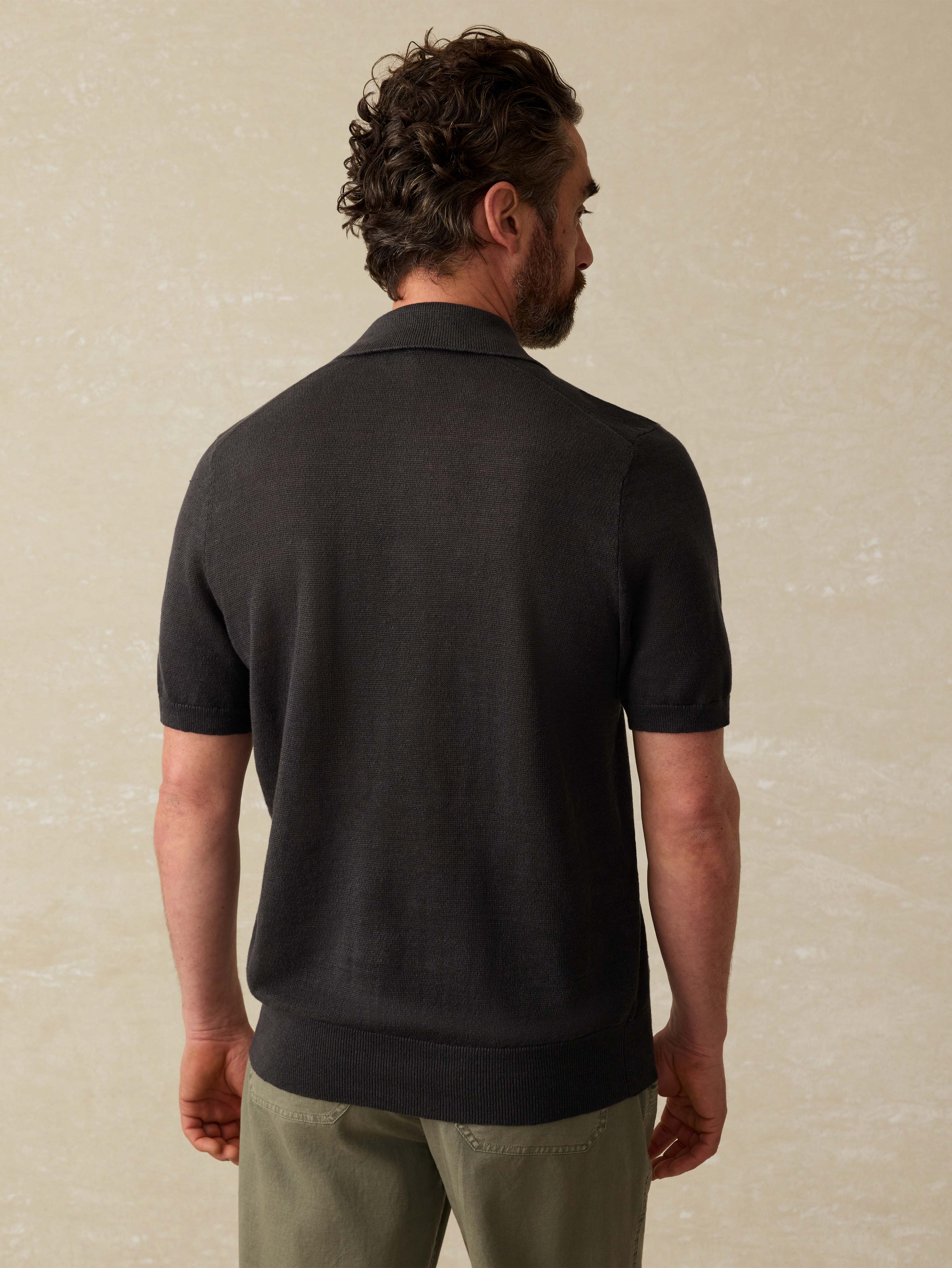 Short-Sleeve Linen Sweater Polo - Mountain Black Secondary image