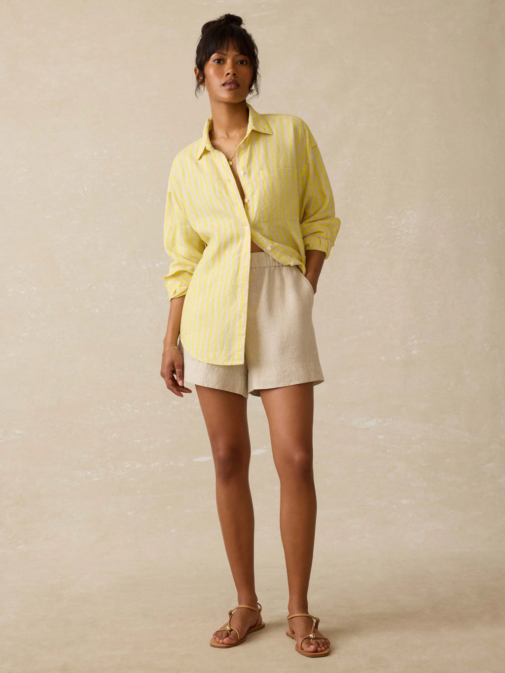 Laguna Linen Relaxed Shirt - Golden Kiwi Lucy Stripe