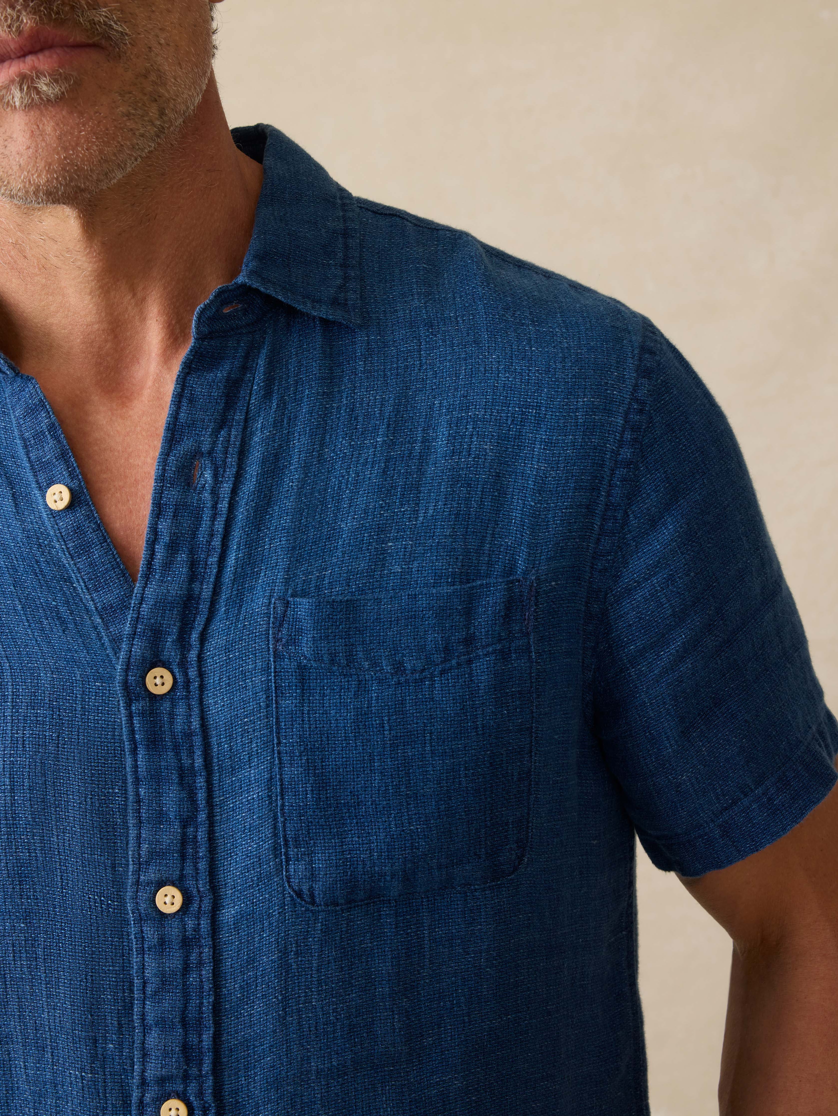 Short-Sleeve Palma Linen Shirt - Indigo Basketweave Secondary image