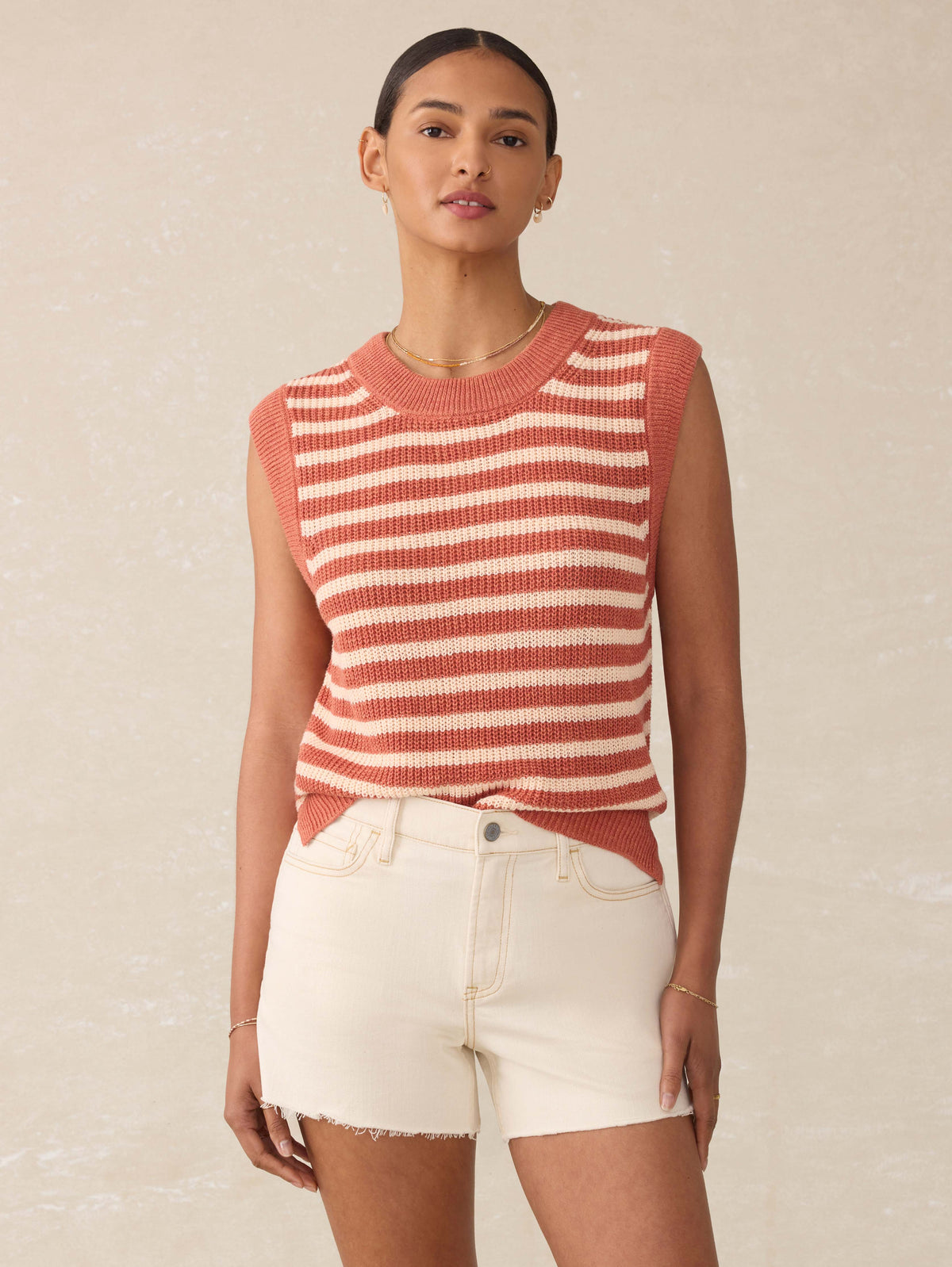 Miramar Linen Sweater Tank - Sandstone Stripe Main image