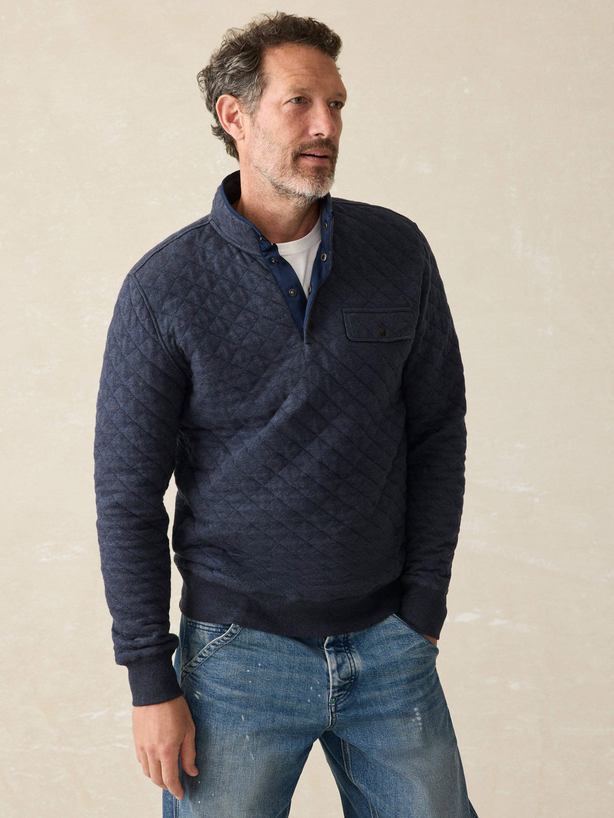 Epic Quilted Fleece Pullover - Navy Melange Main image