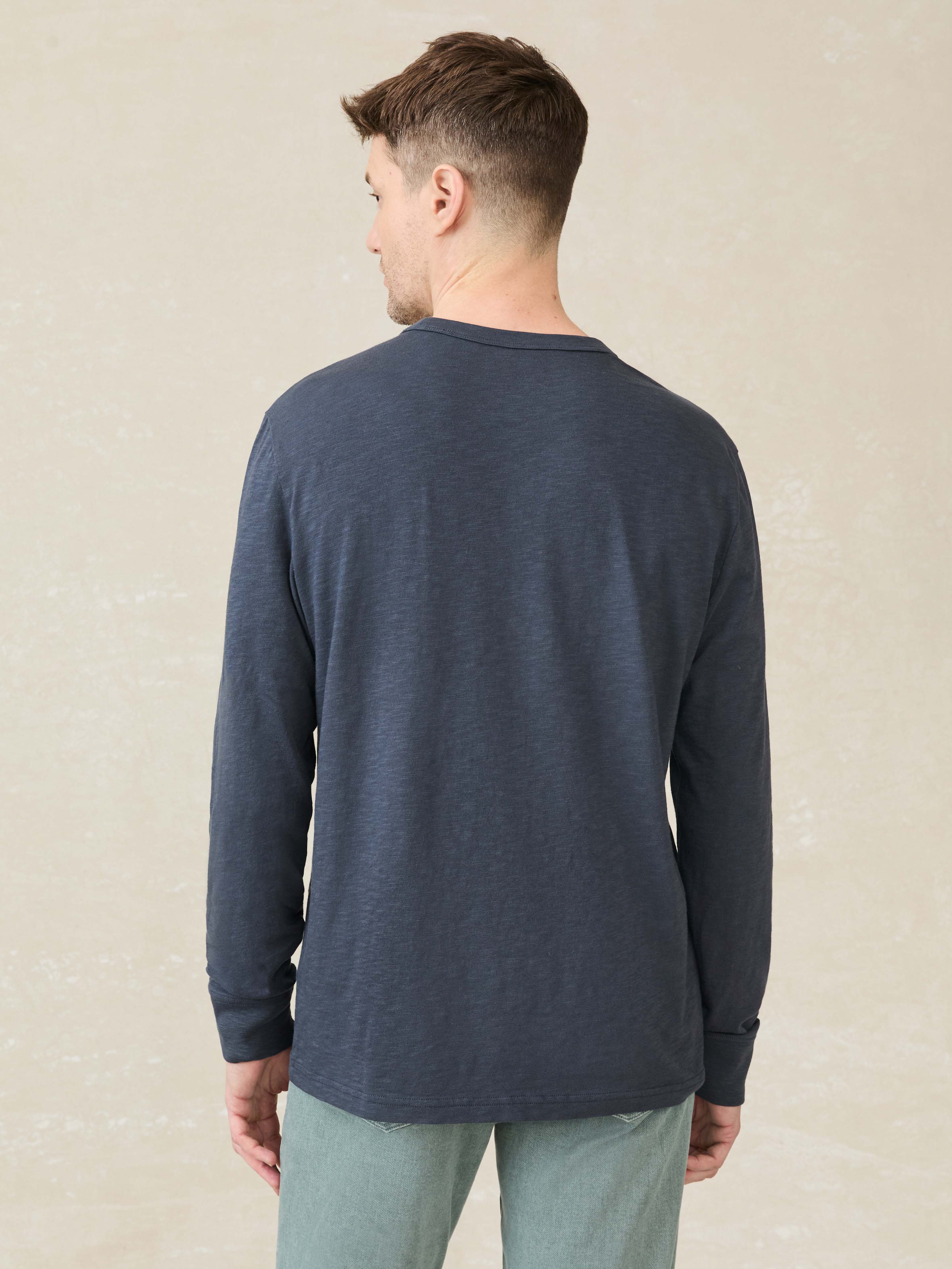 Long-Sleeve Sunwashed Regenerative Cotton Tee - Dune Navy Secondary image