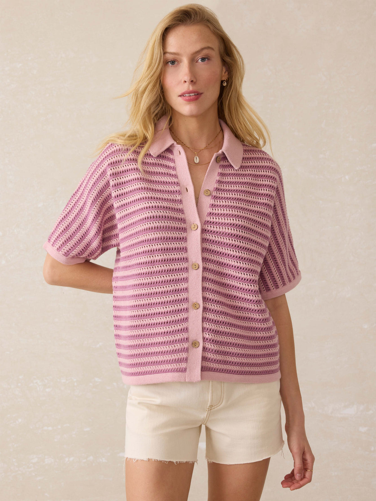 Seacoast Crochet Cabana Shirt - Mini Orchid Stripe Main image