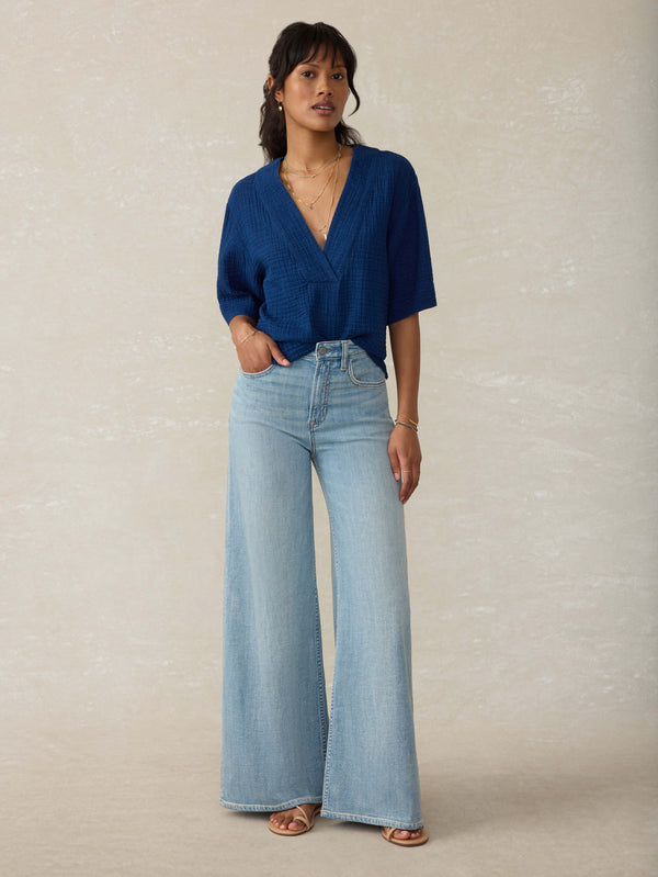 Dune Cotton Gauze Short Sleeve Popover - Dark Indigo Wash