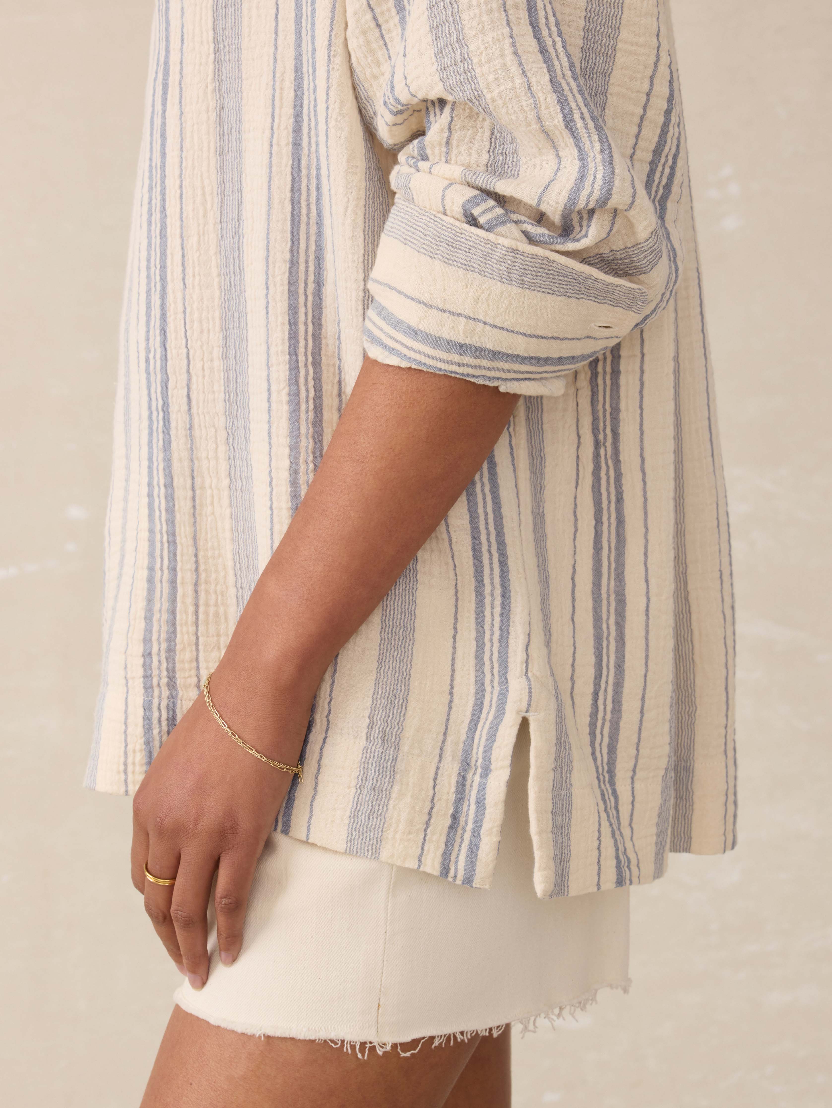 Dune Cotton Gauze Sail Away Top - Aqua Sea Stripe Secondary image