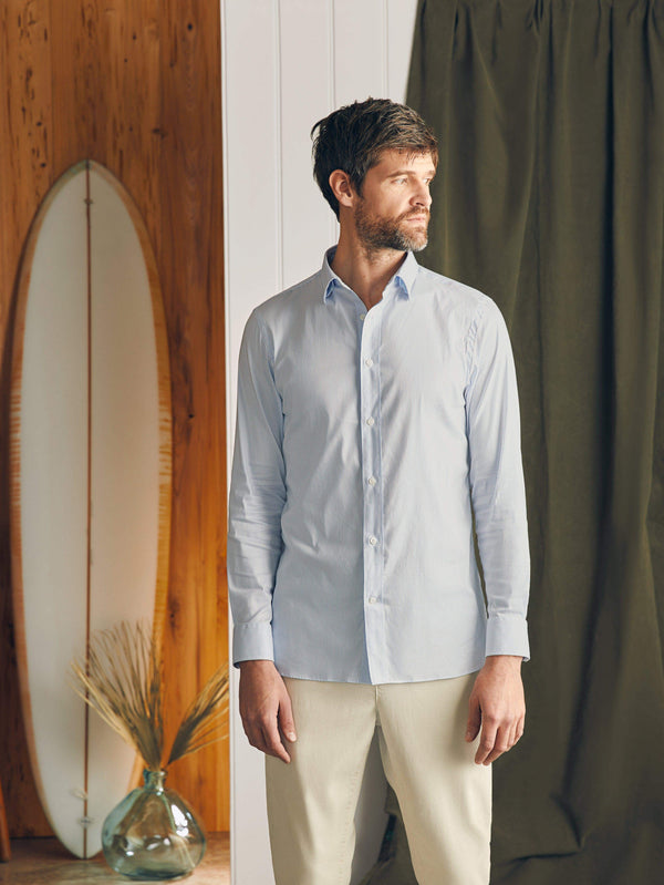 Performance Stretch Dress Shirt - Blue White Stripe