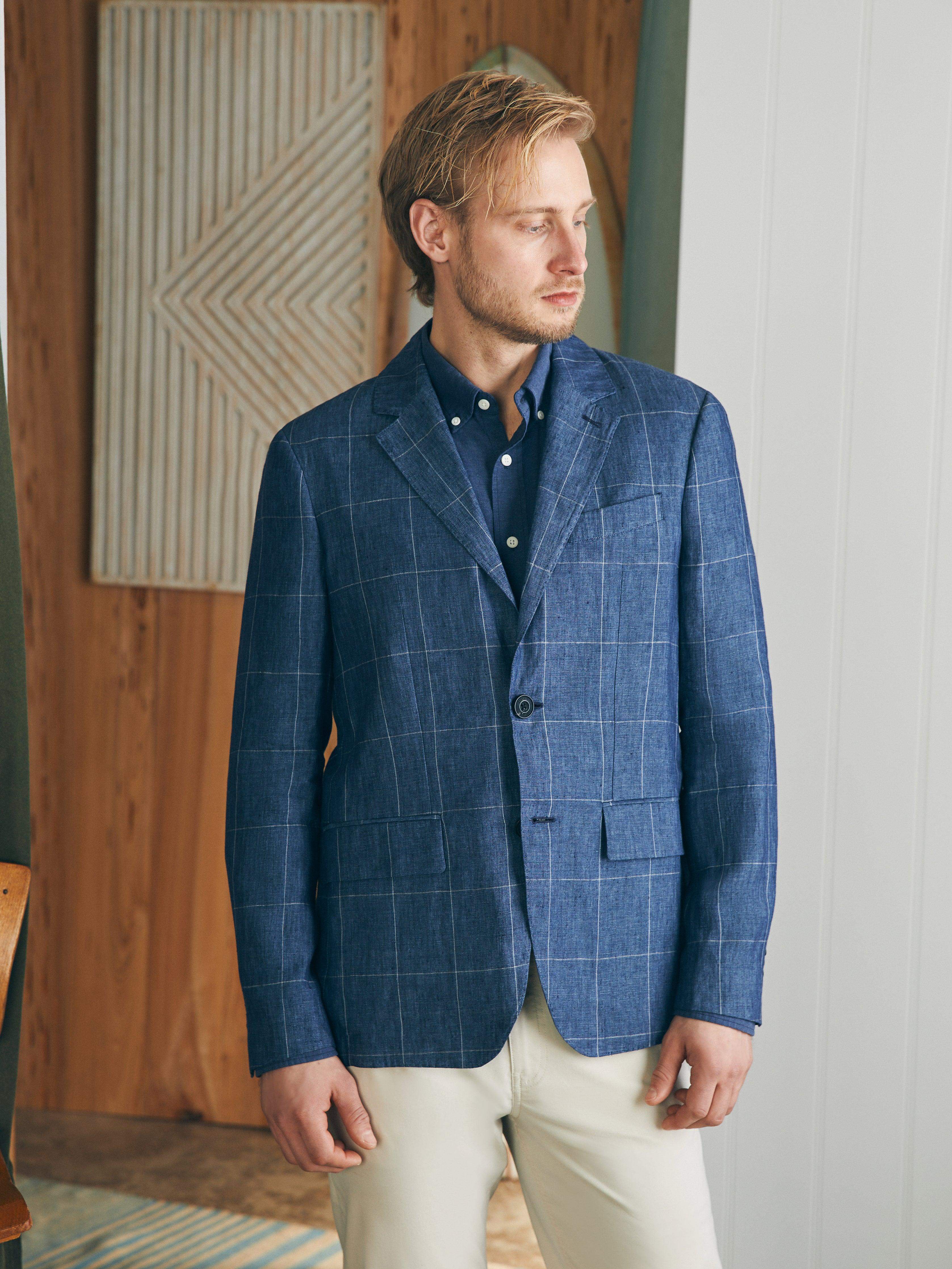 Reserve Linen Windowpane Blazer - Blue Steel Plaid Main image