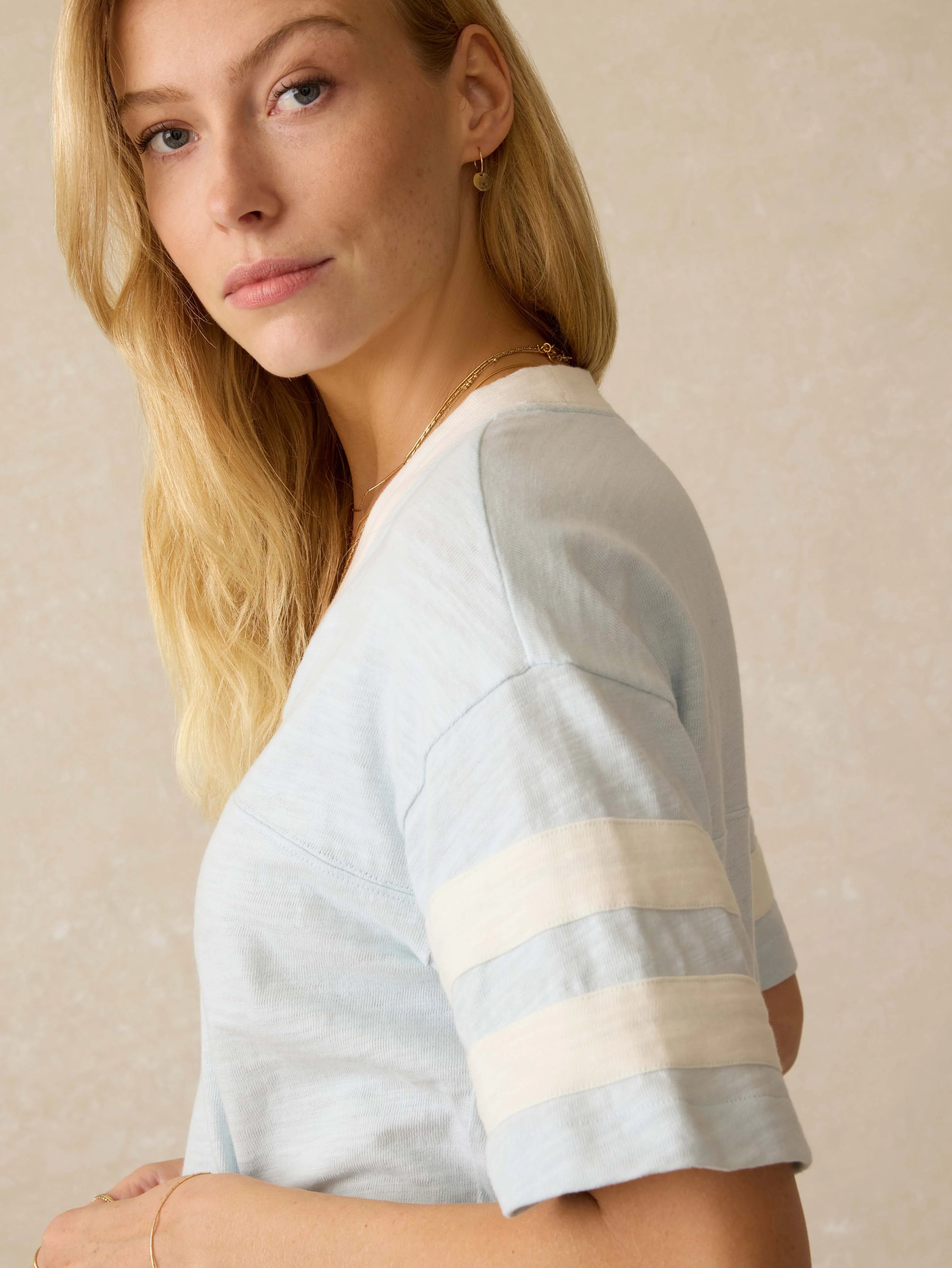 Sunwashed Midweight Organic Varsity Tee - Sky Varsity Secondary image