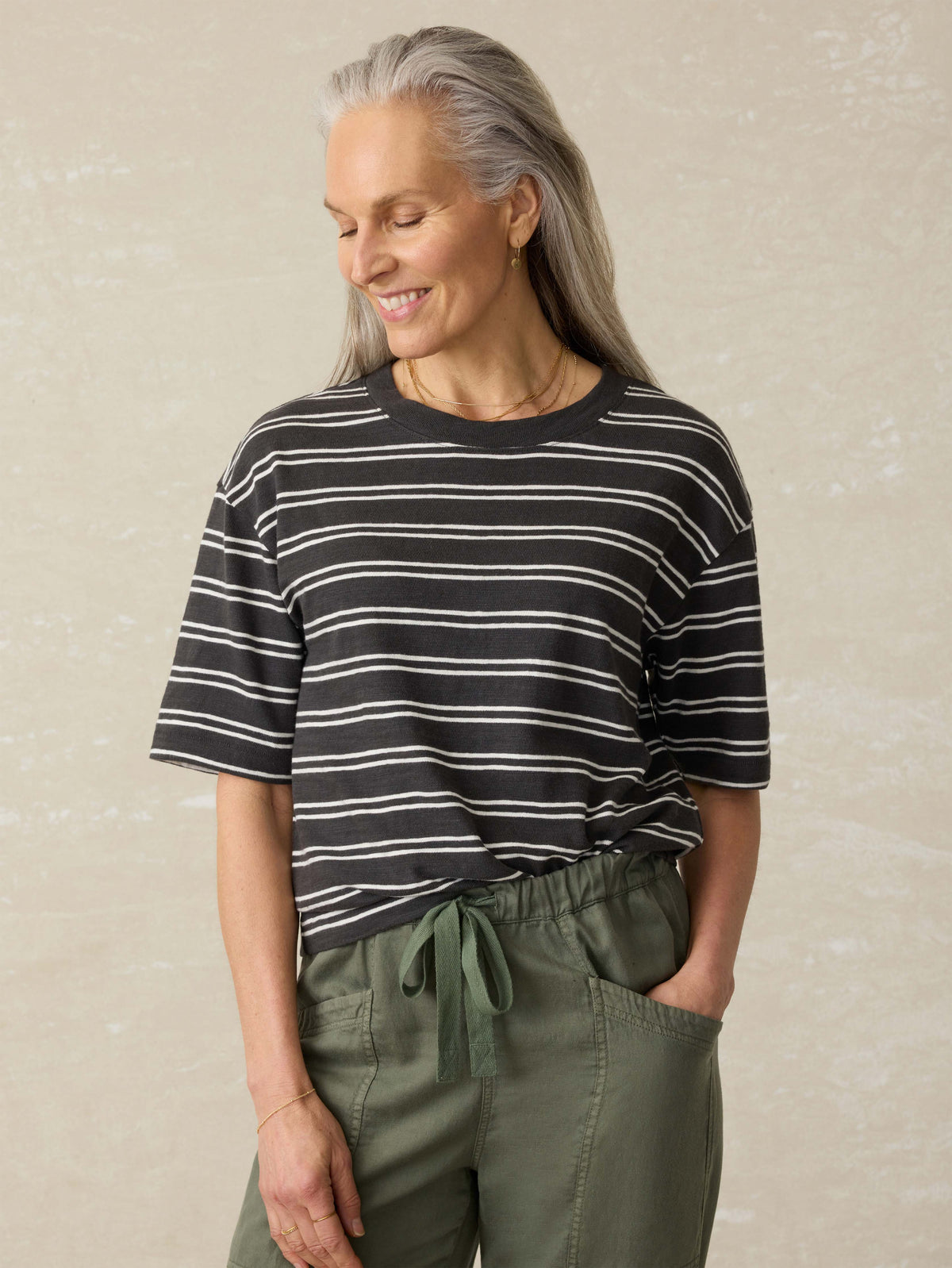 Organic Cotton Sunwashed Slub Vintage Tee - Phantom Highland Stripe Main image