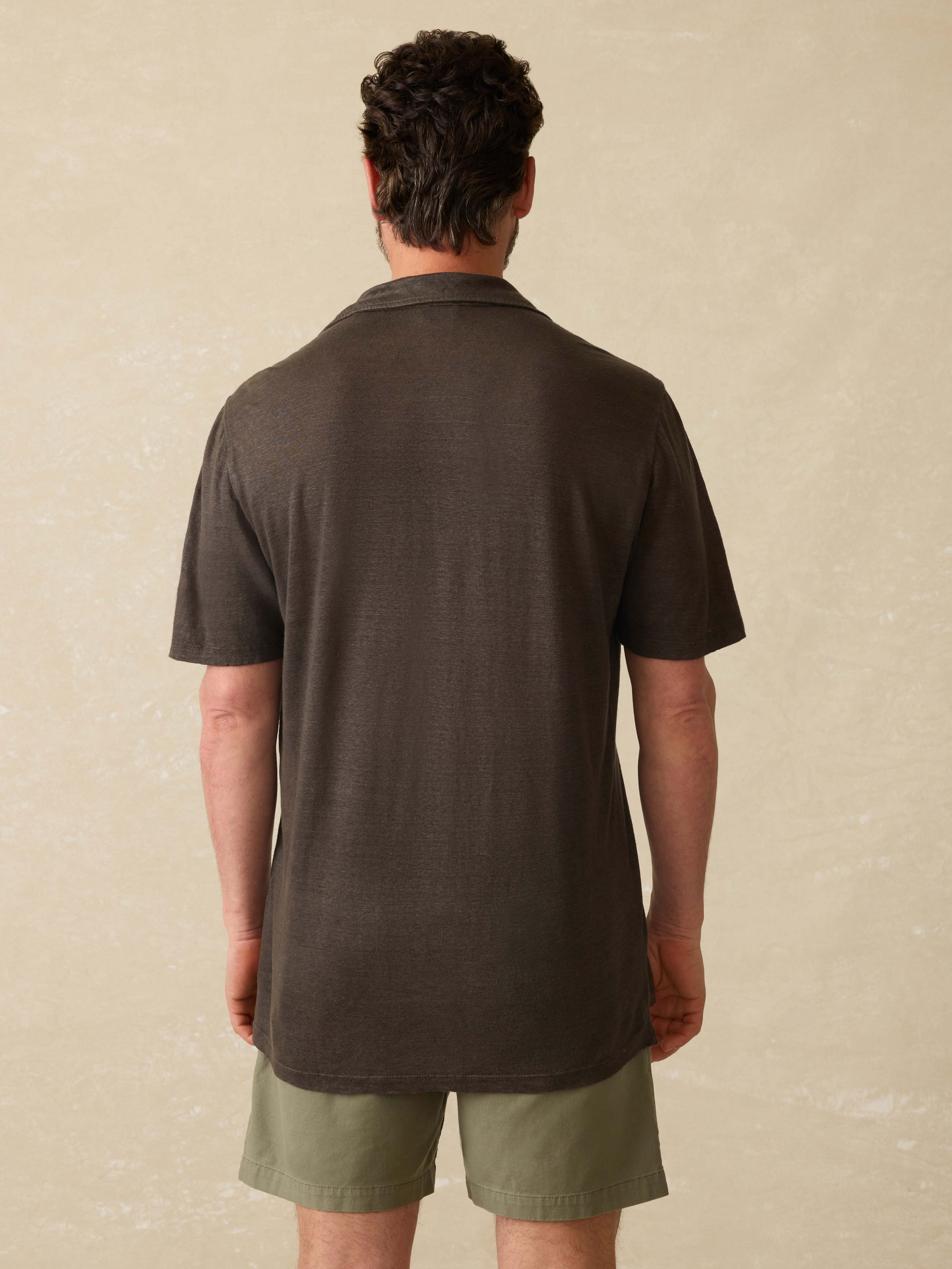 Short-Sleeve Linen Polo - Washed Black Secondary image