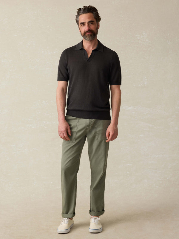Short-Sleeve Linen Sweater Polo - Mountain Black