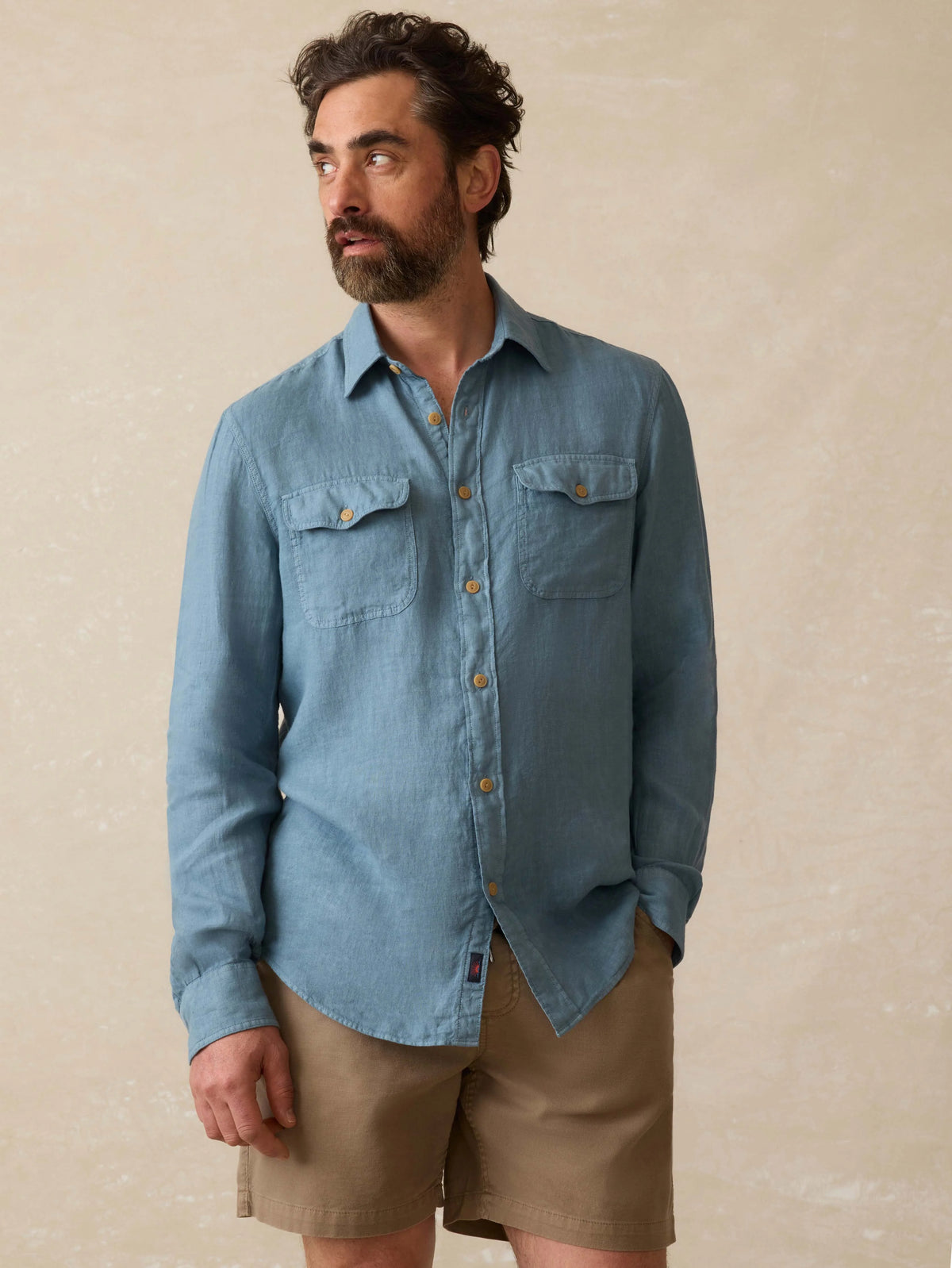 Irish Linen Safari Shirt - Deep Marine Main image