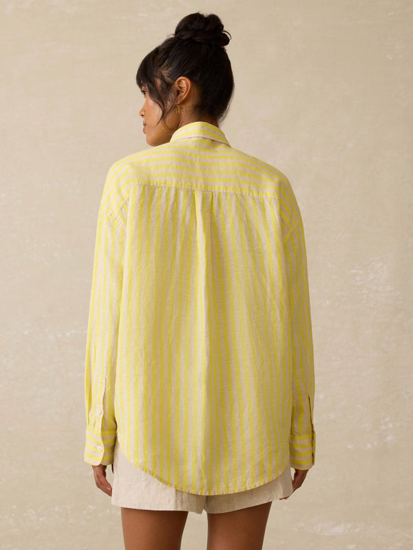 Laguna Linen Relaxed Shirt - Golden Kiwi Lucy Stripe