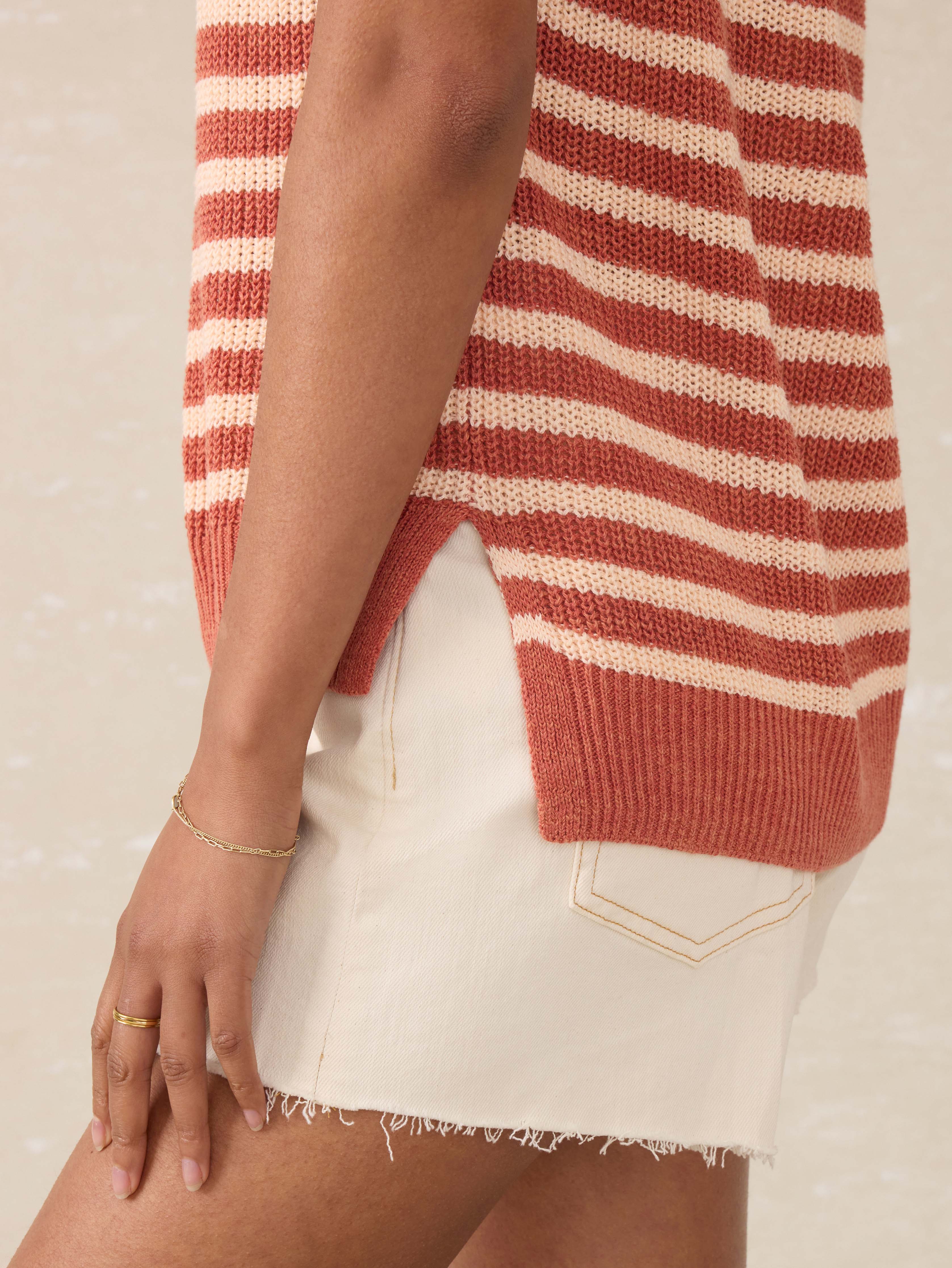 Miramar Linen Sweater Tank - Sandstone Stripe Secondary image