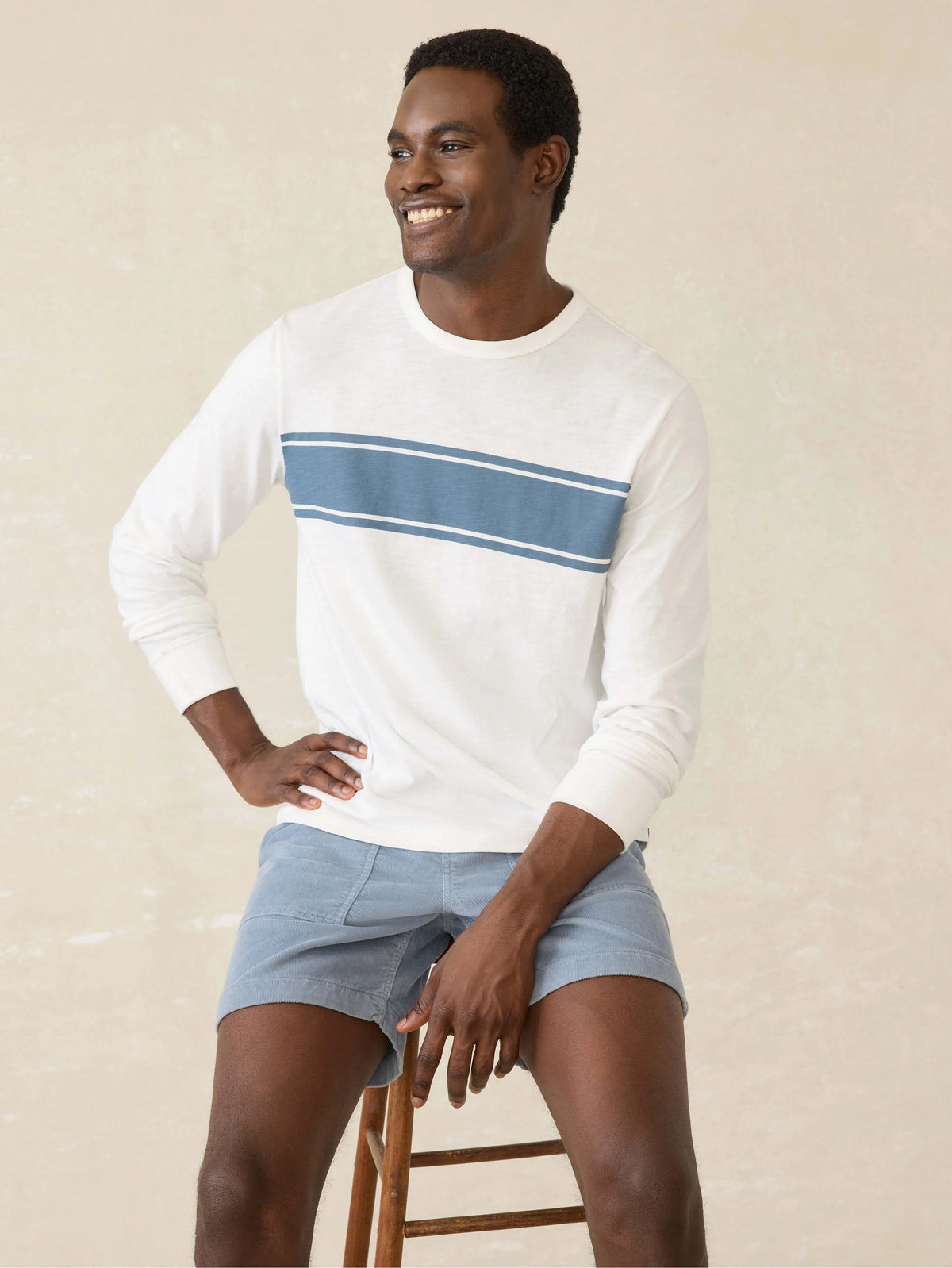 Long-Sleeve Sunwashed Tee - White Surf Stripe Main image