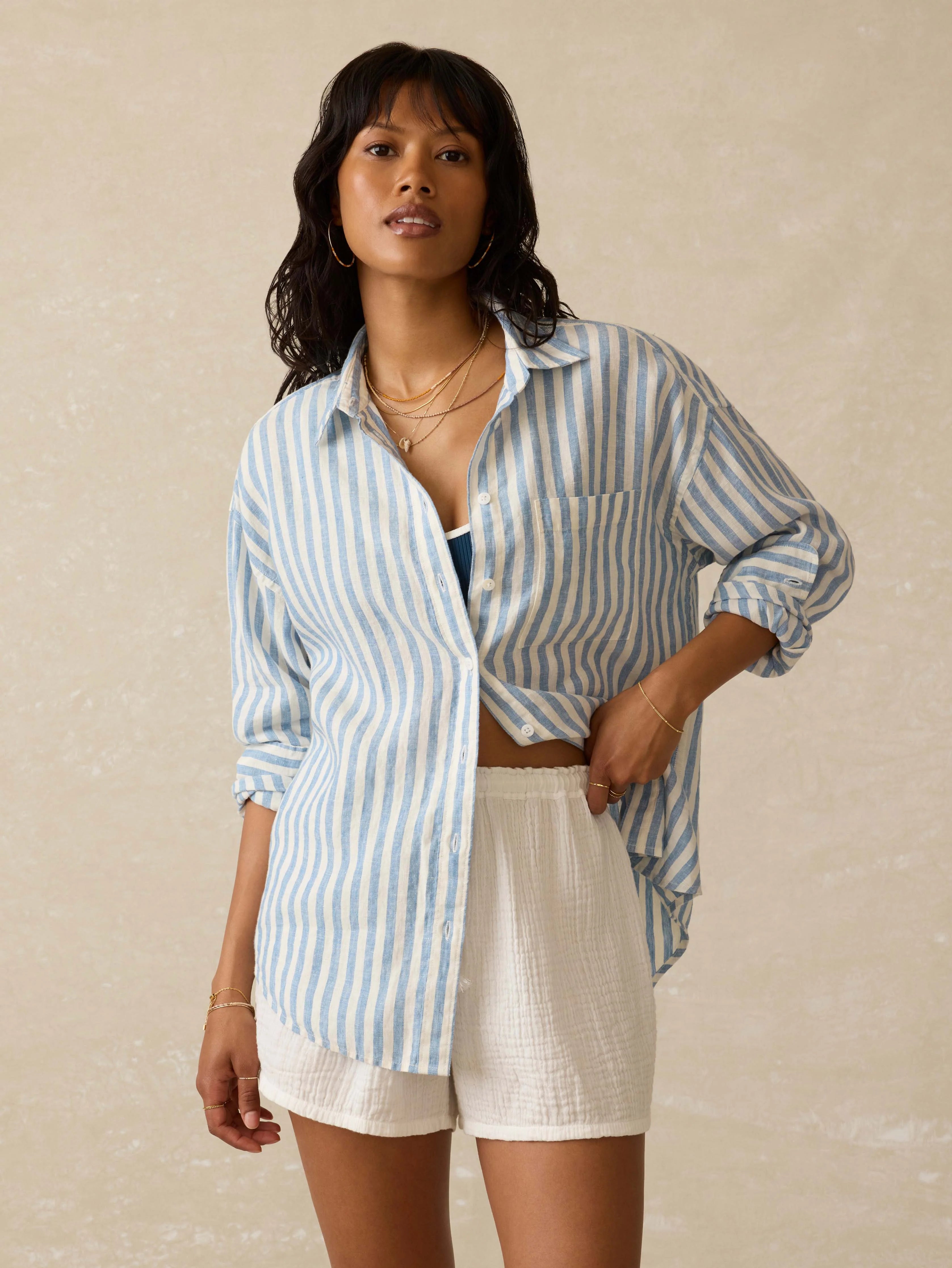 Laguna Linen Relaxed Shirt - Ocean Lucy Stripe Main image