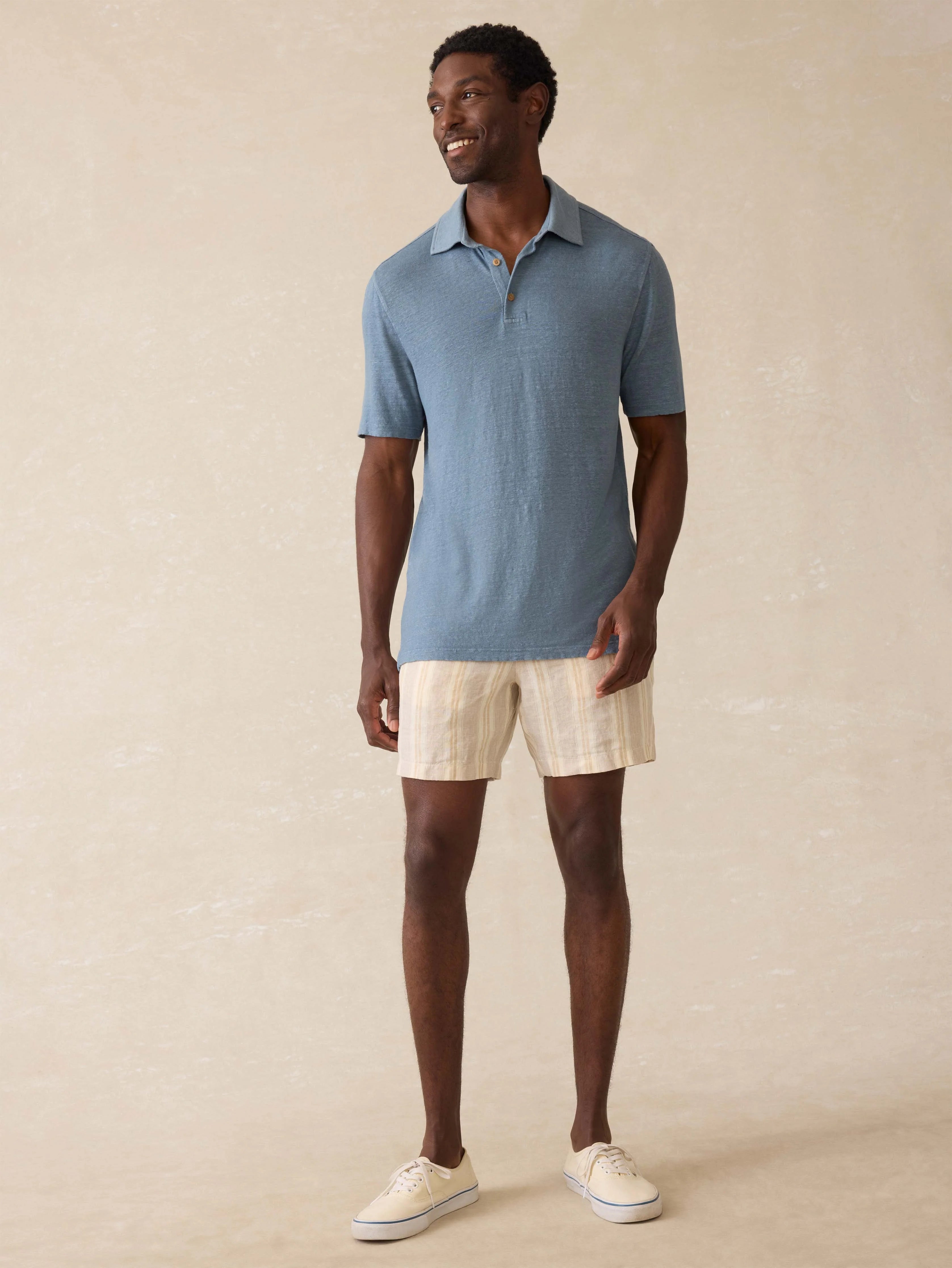 Short-Sleeve Linen Polo - Deep Marine Secondary image