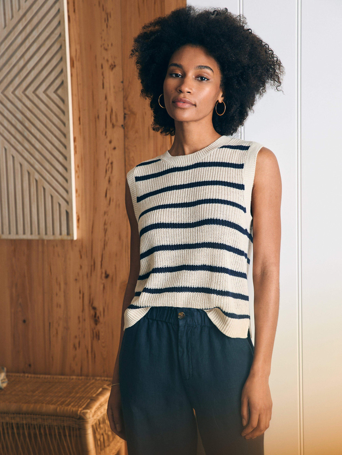 Miramar Linen Muscle Tank - Montauk Stripe Main image