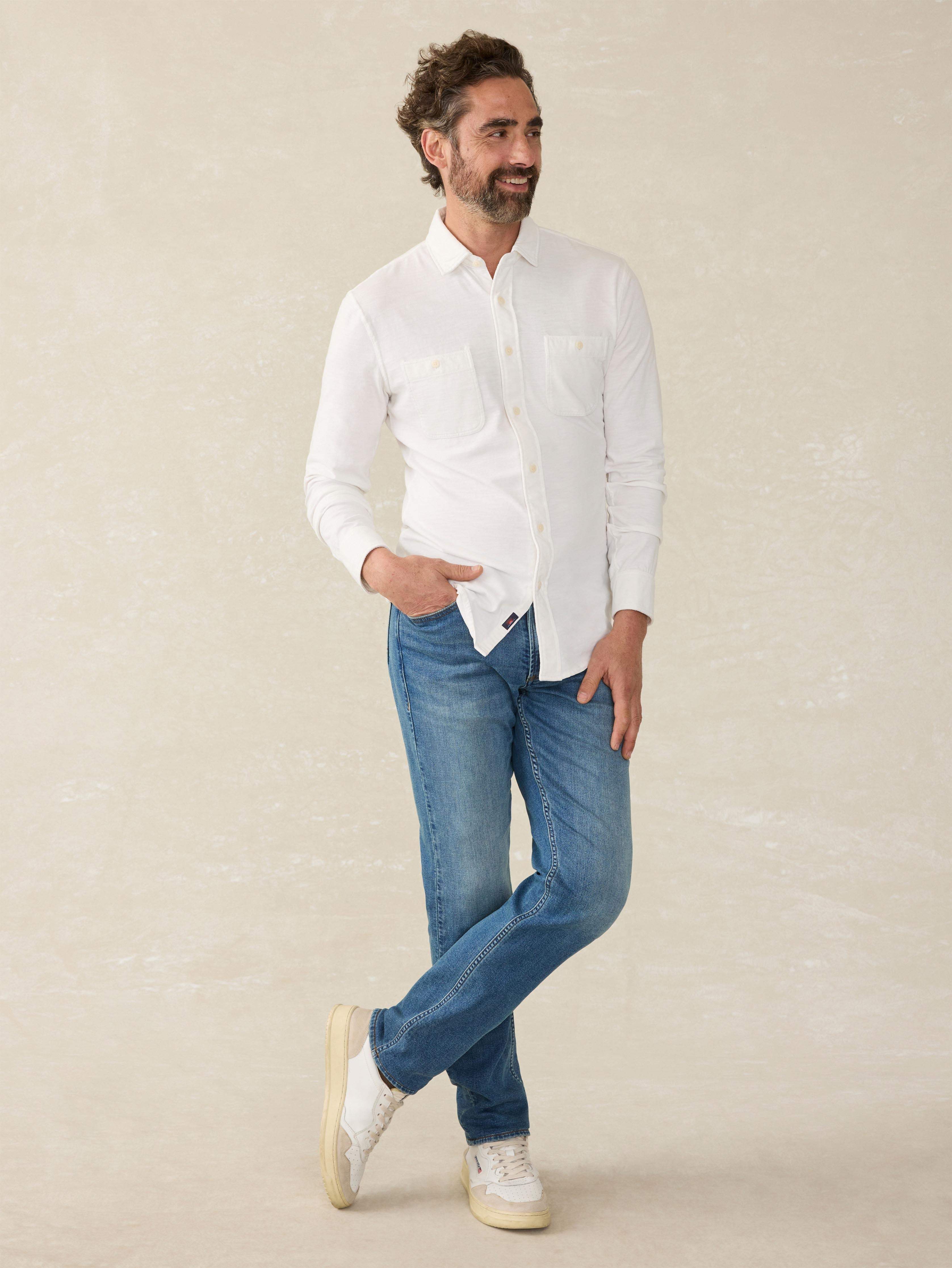 Sunwashed Knit Shirt (Single Pocket) (Tall) - White