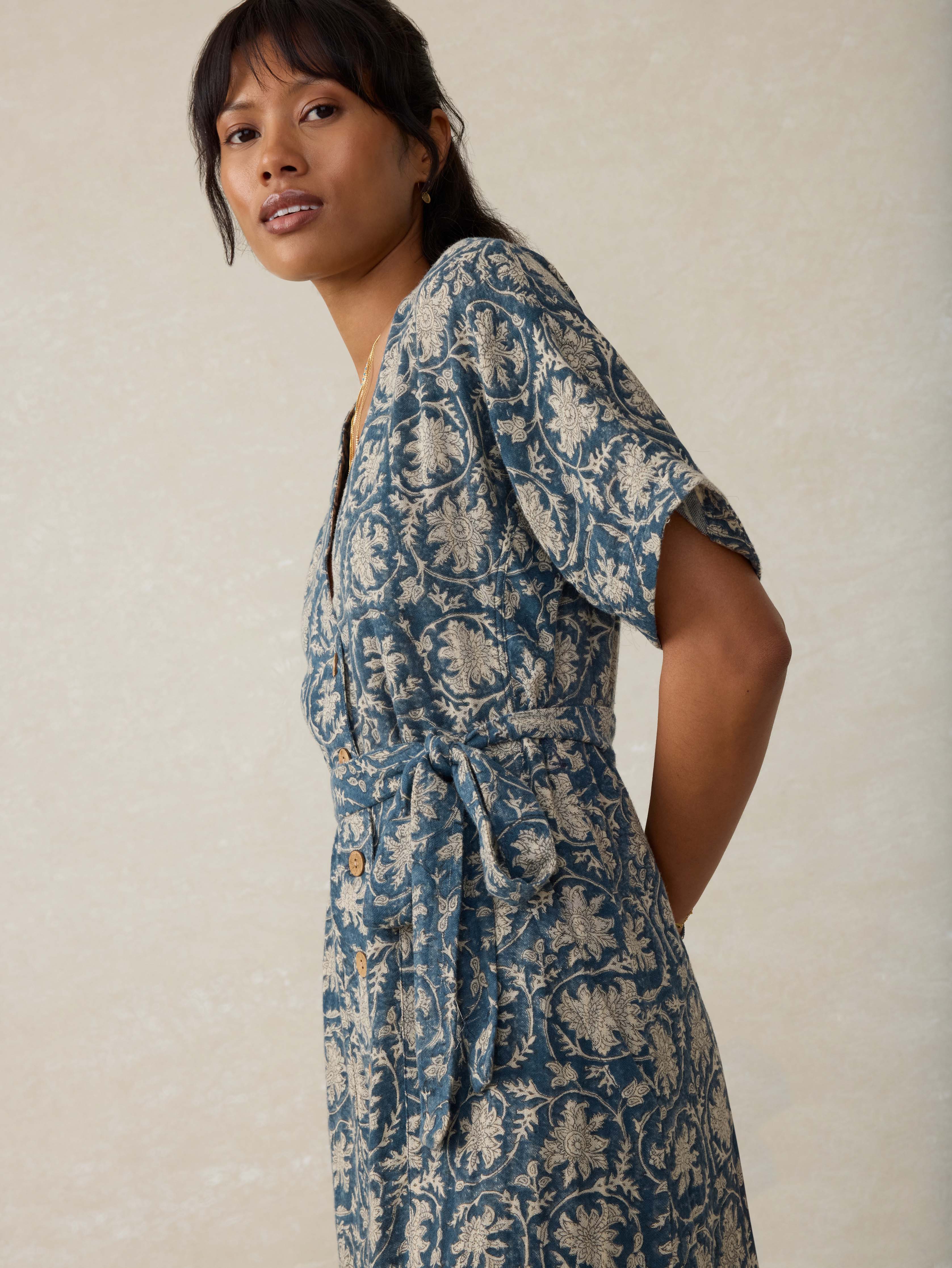 Dune Cotton Gauze Camille Midi Dress - Tranquil Tides Print Secondary image