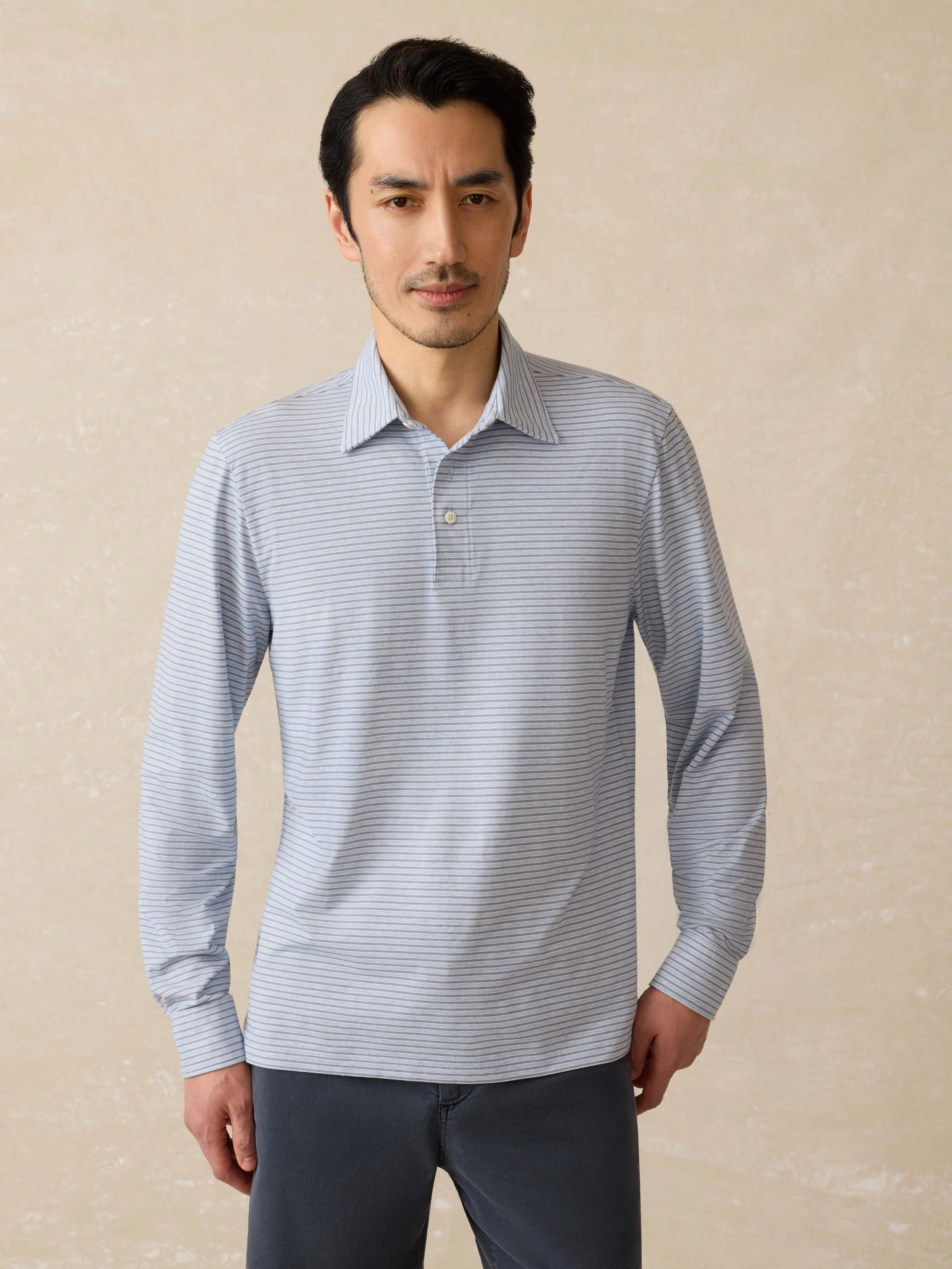 Movement™ Long-Sleeve Polo - Sea Shadow Stripe Main image