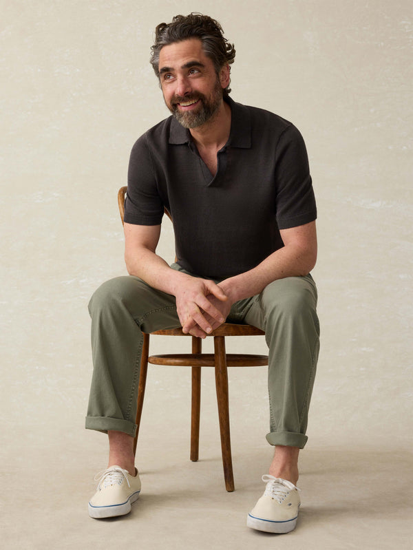 Short-Sleeve Linen Sweater Polo - Mountain Black
