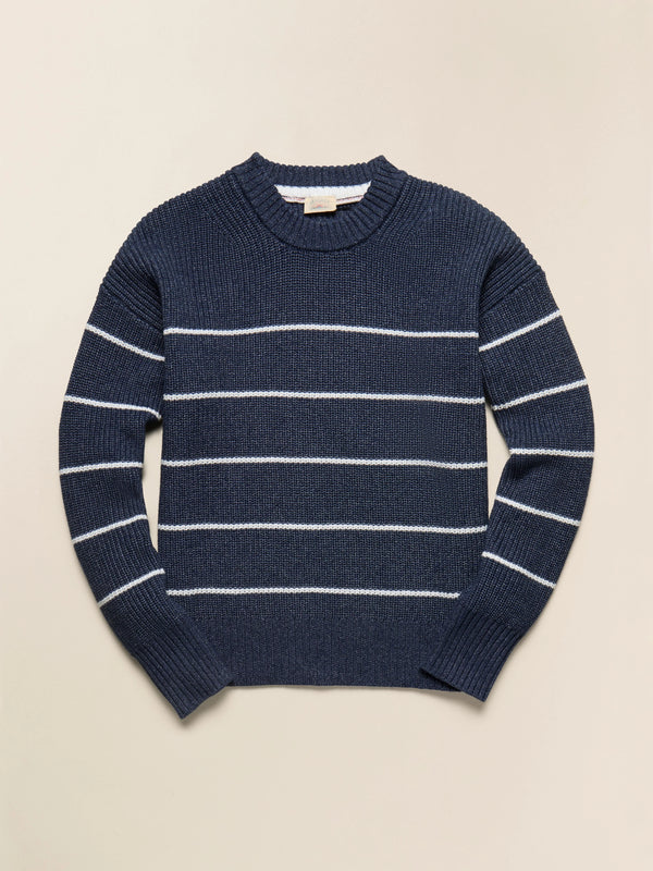 Sunwashed Cotton Fisherman Sweater - Water Mill Stripe