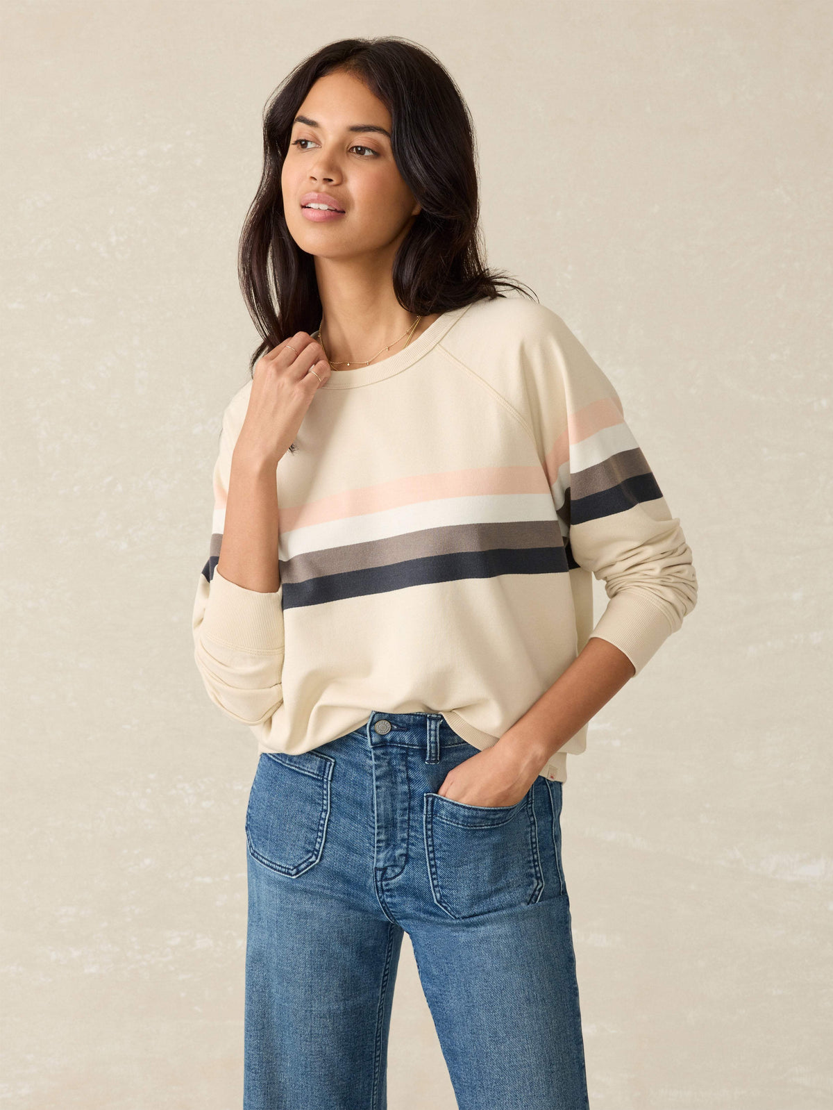 Coastal Cloud Cotton Crew - Sandbar Stripe Main image
