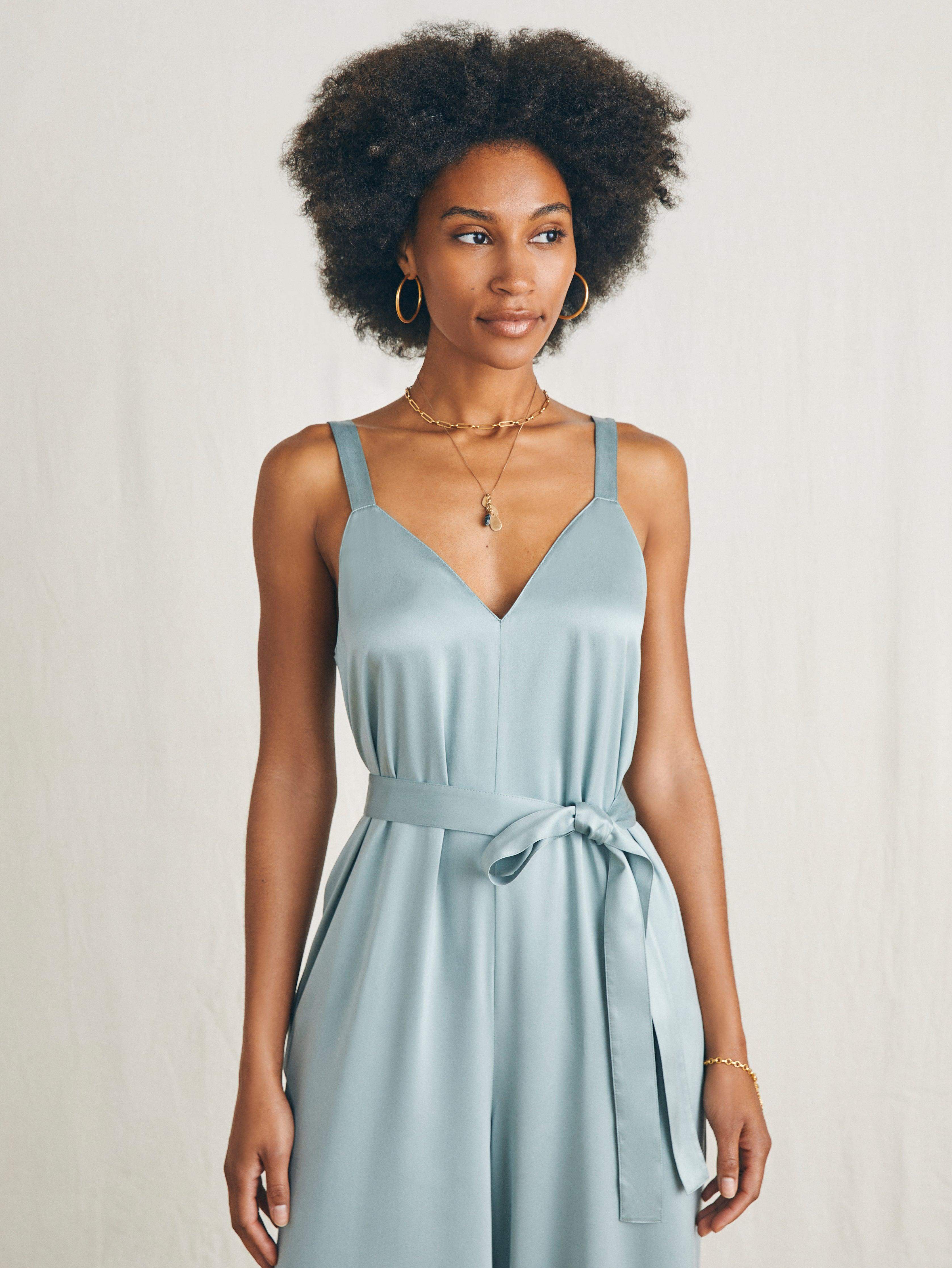 Sandwashed Silk Jumpsuit - Silver Blue Secondary image