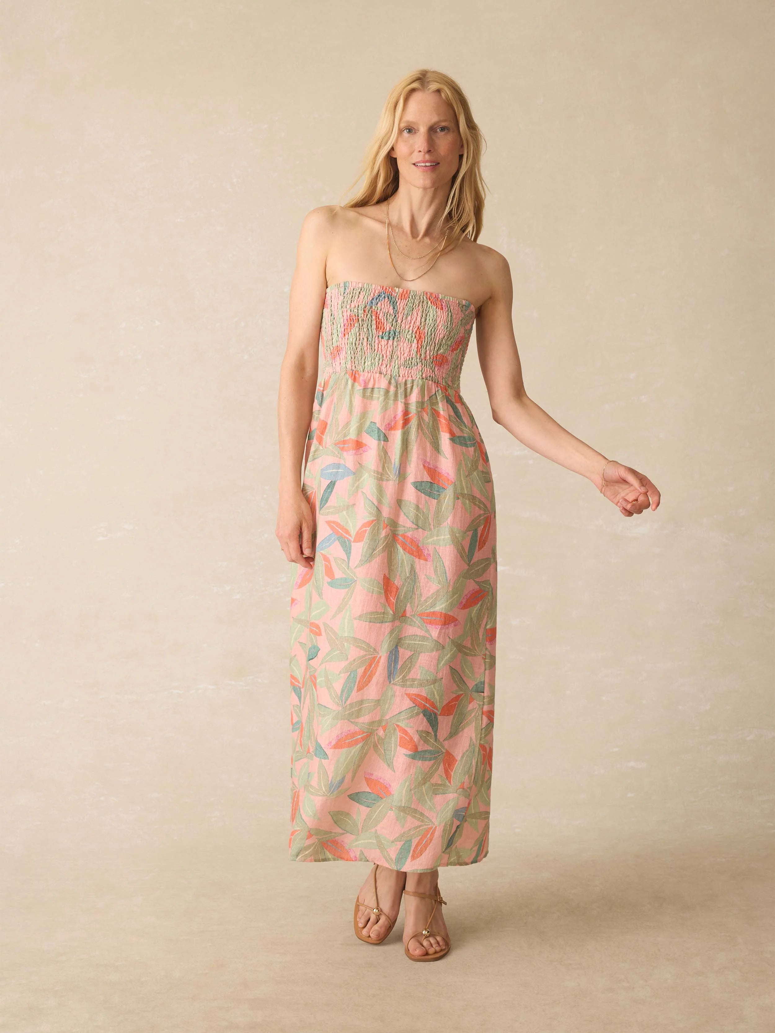Sunrise Smocked Dress - Watercolor Palms