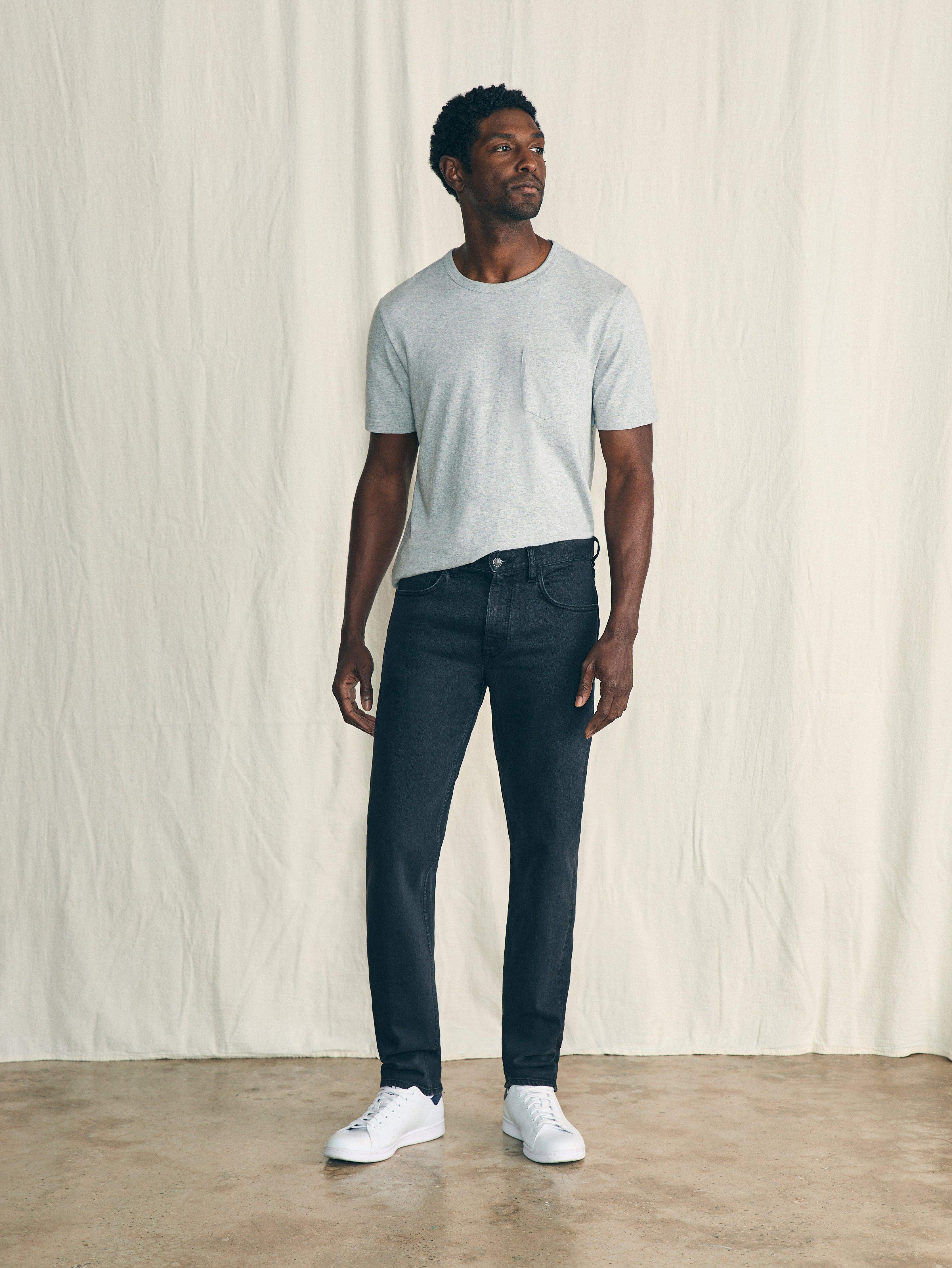 Organic Cotton Slim Straight Denim (32" Inseam) - Black Smoke Wash Secondary image