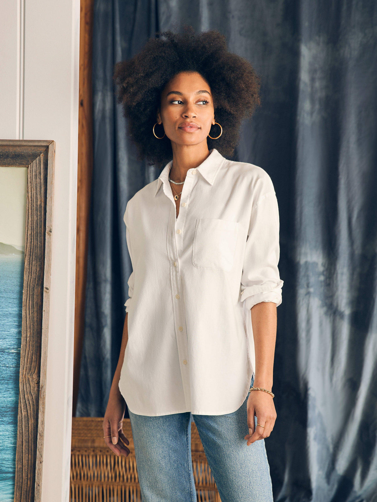 Stretch Oxford Relaxed Shirt - White Main image