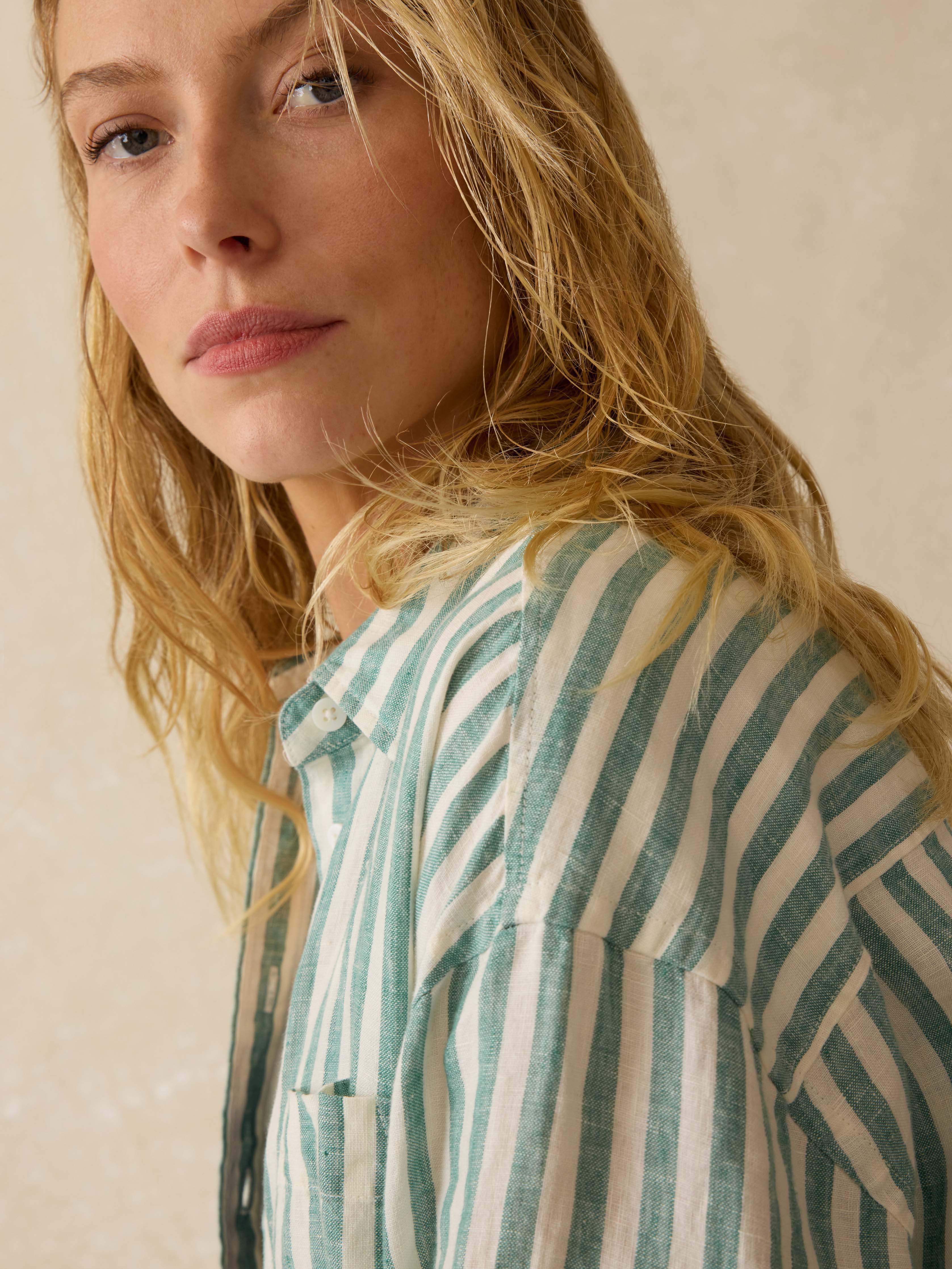 Laguna Linen Relaxed Shirt - Deep Jungle Lucy Stripe Secondary image