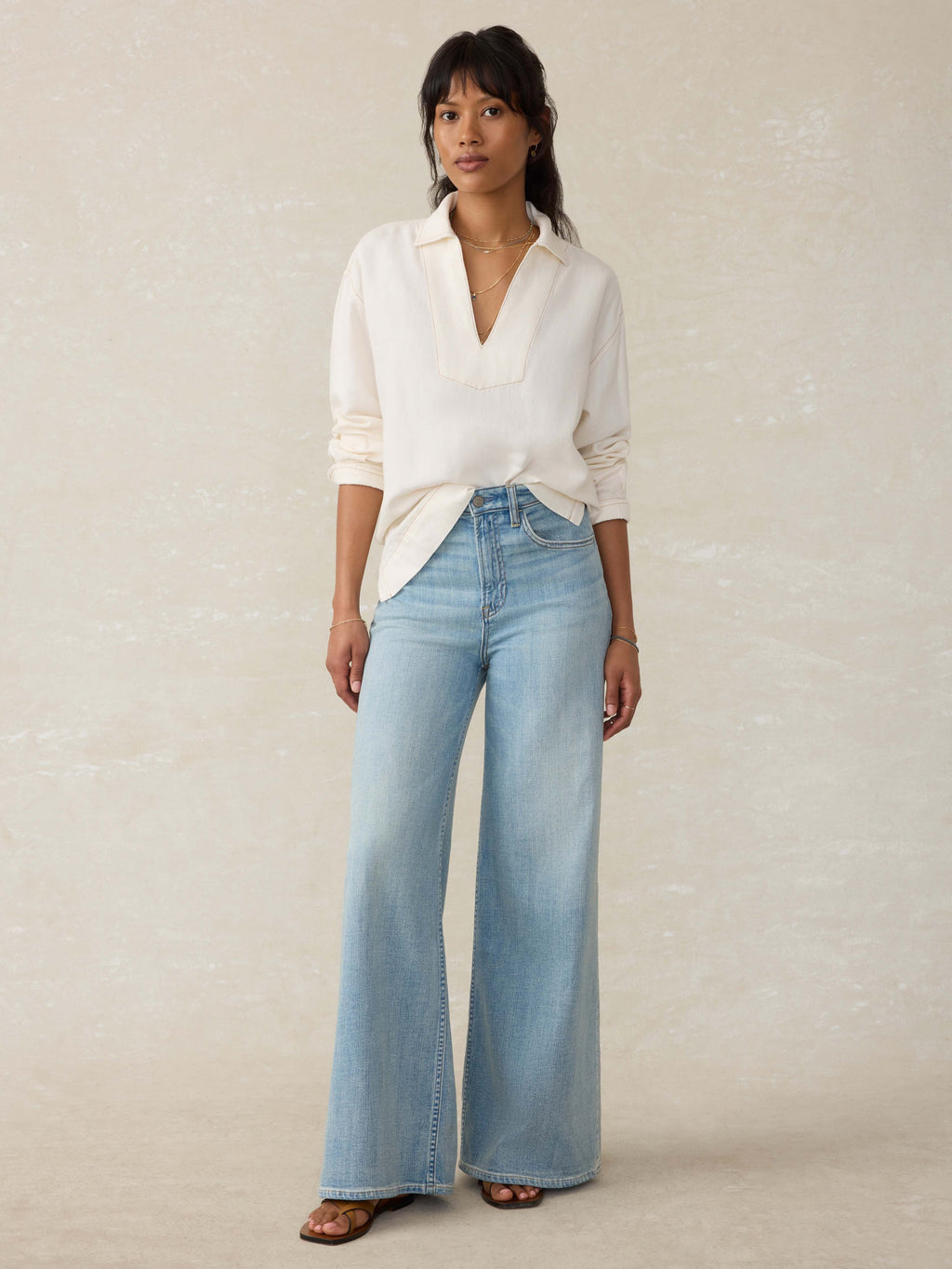 Linen Denim Sail Away Blouse - Egret