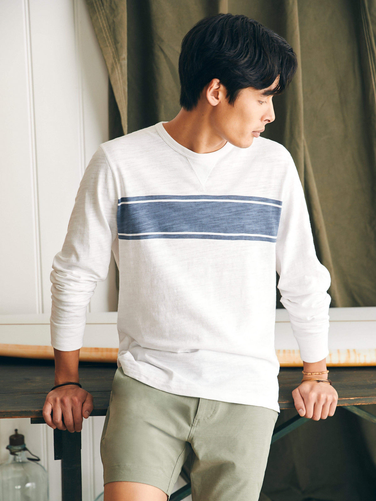 Sunwashed Slub Crew - White Surf Stripe Main image