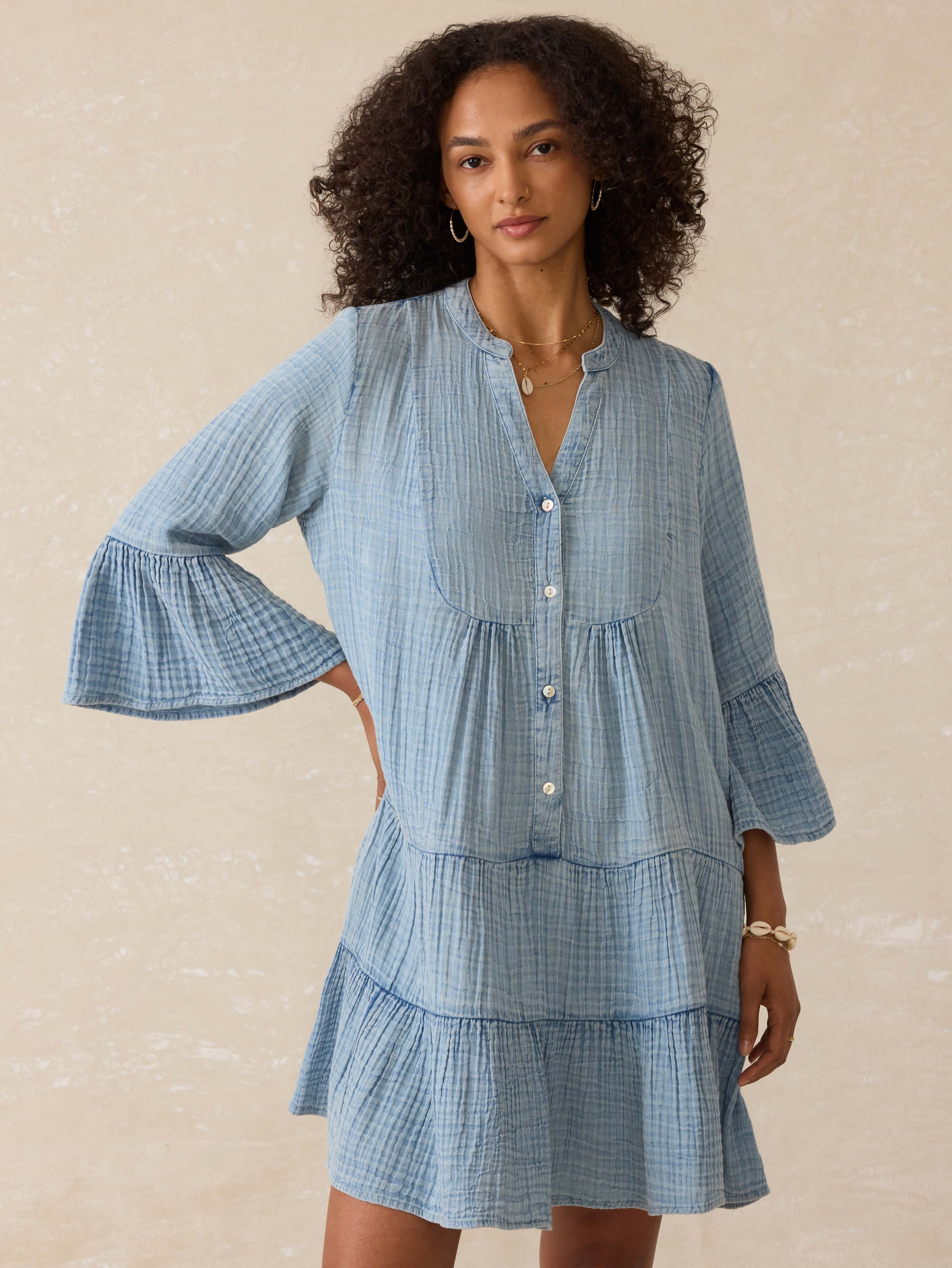 Dune Cotton Gauze Kasey Dress - Light Indigo Wash Main image